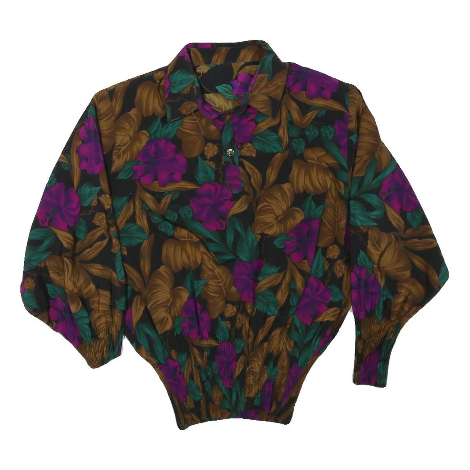 Womens Black Green & Brown Floral Printed Shirt Long Sleeve Collared M Elegant Refurbished - N/A refurbished available on Cerqular