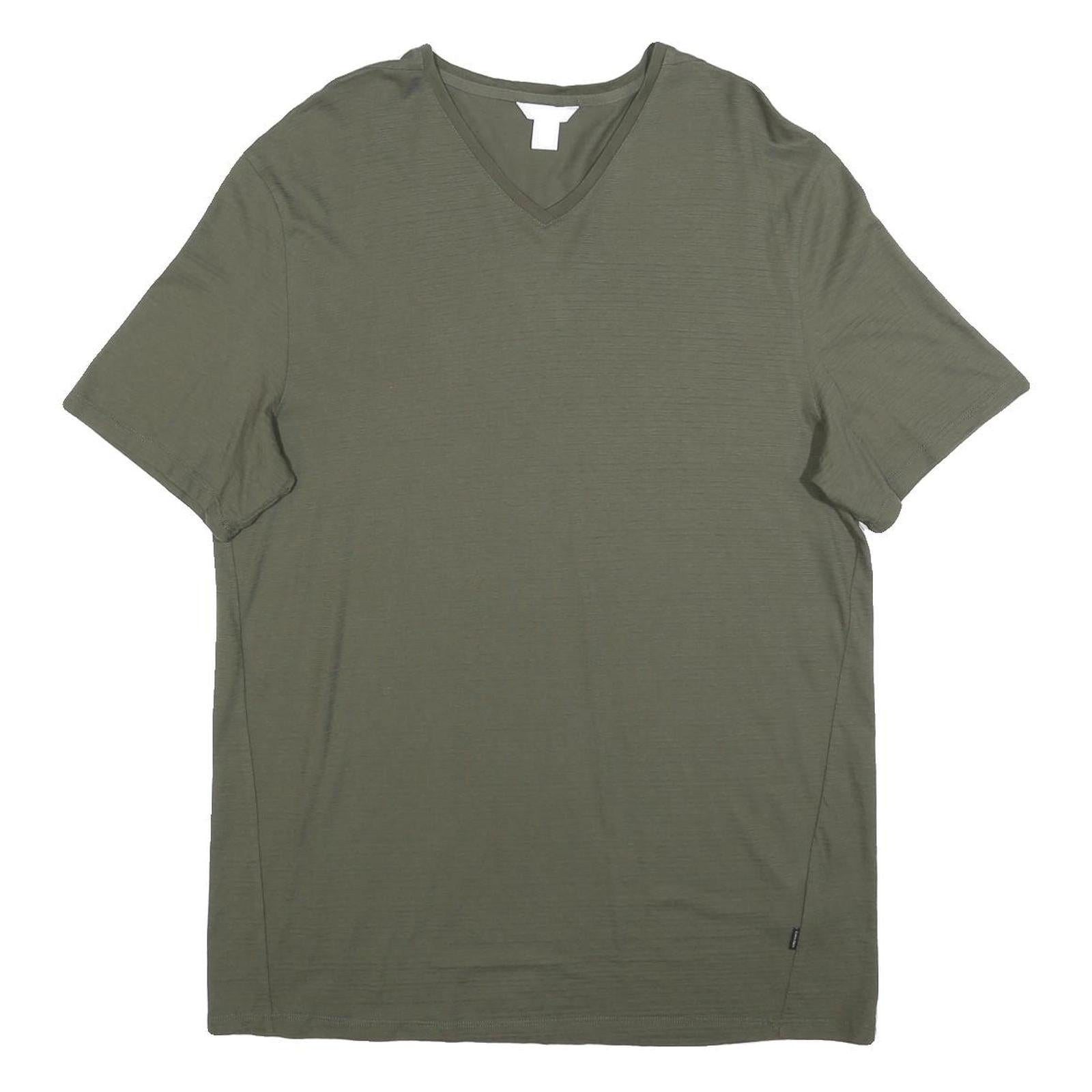 CALVIN KLEIN Mens Green V-Neck Short Sleeve Cotton Blend Top L Casual Refurbished - N/A refurbished available on Cerqular