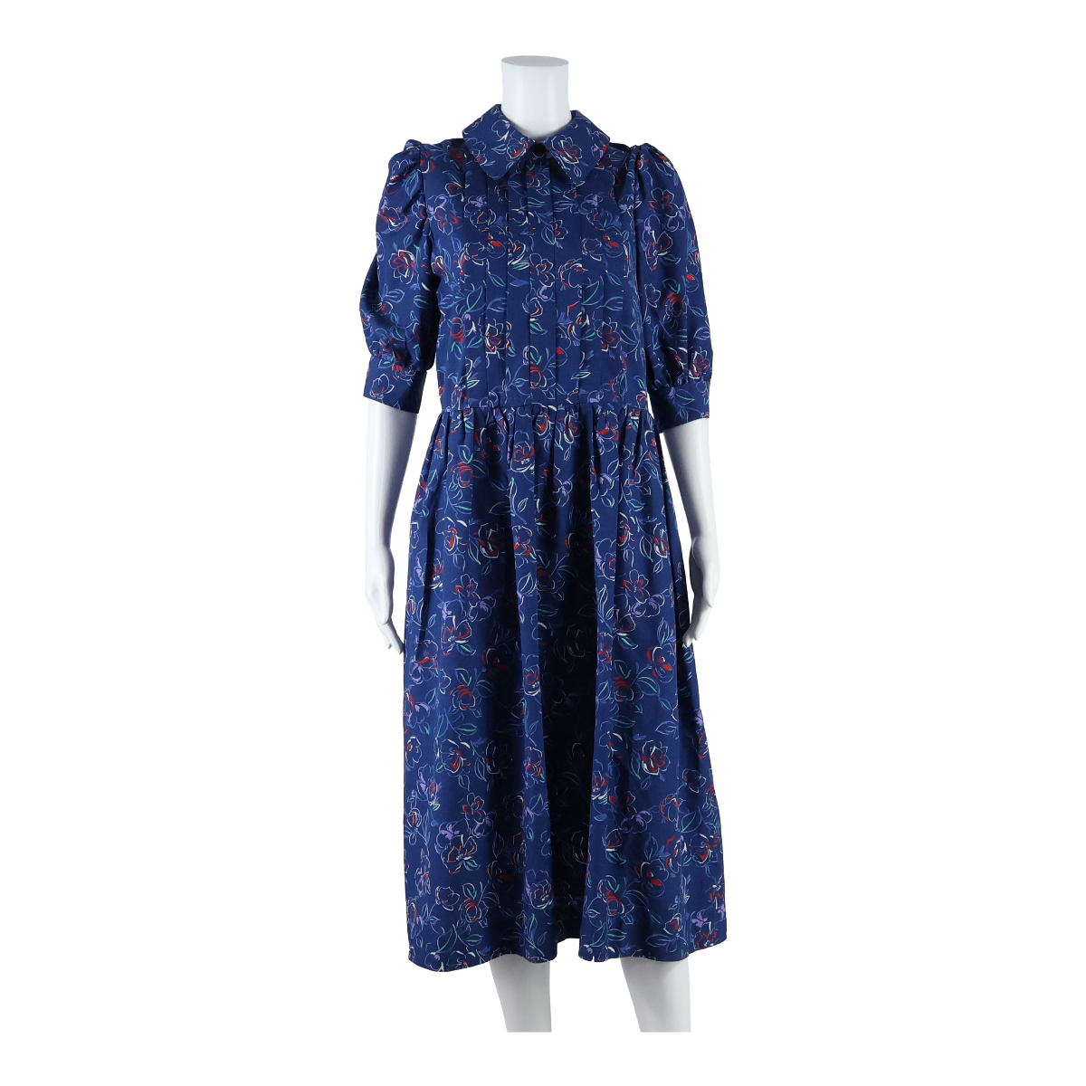 Womens A-Line Dress Blue Floral Midi L Refurbished - N/A refurbished available on Cerqular
