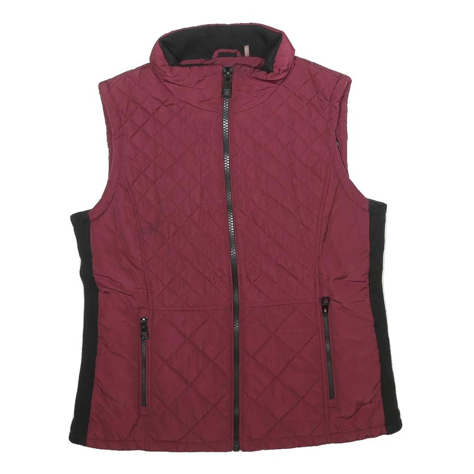 ANDREW MARC Womens Maroon & Black Quilted Zip Jacket M Polyester Sleeveless Refurbished - N/A refurbished available on Cerqular