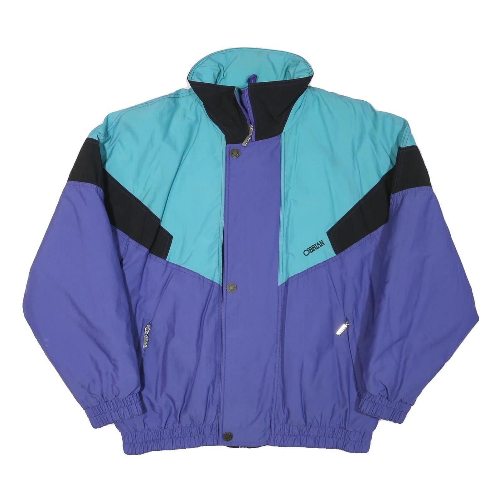 O'BRIAN Mens Blue & Turquoise Retro Zip Jacket L Polyester Blend Colourblock Refurbished - N/A refurbished available on Cerqular
