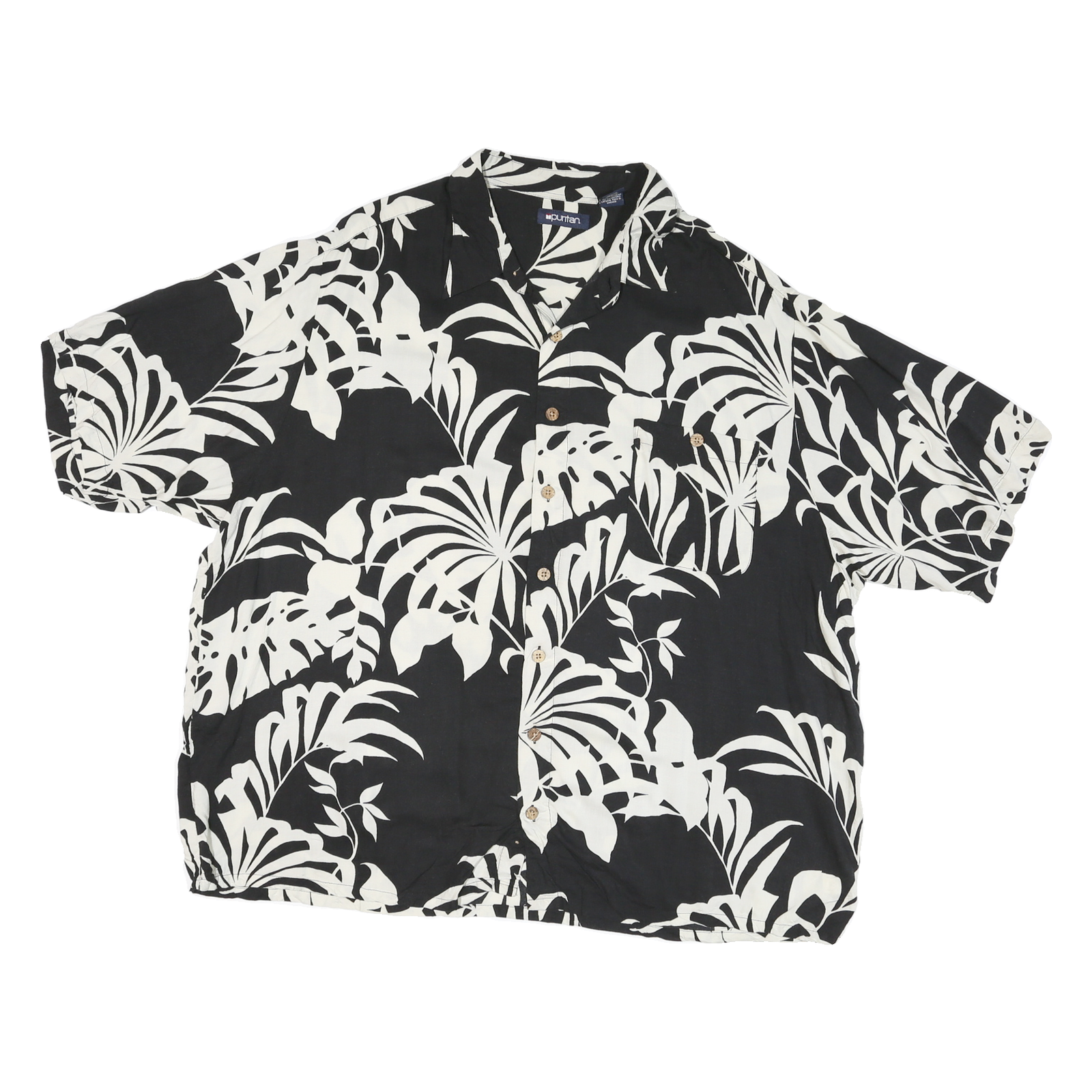 PURATIN Mens Black & White Floral Print Shirt 2XL Viscose Summer Casual Refurbished - N/A refurbished available on Cerqular