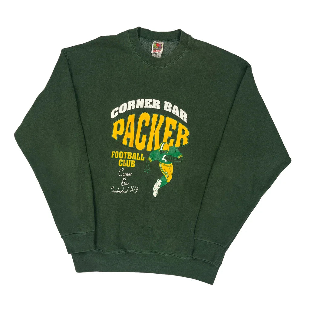 Corner Bar Packer Football Club Fruit Of The Loom Graphic Sweatshirt - XL Green Cotton Blend Refurbished - Thrifted (note: this is a term often used to describe second- refurbished available on Cerqular