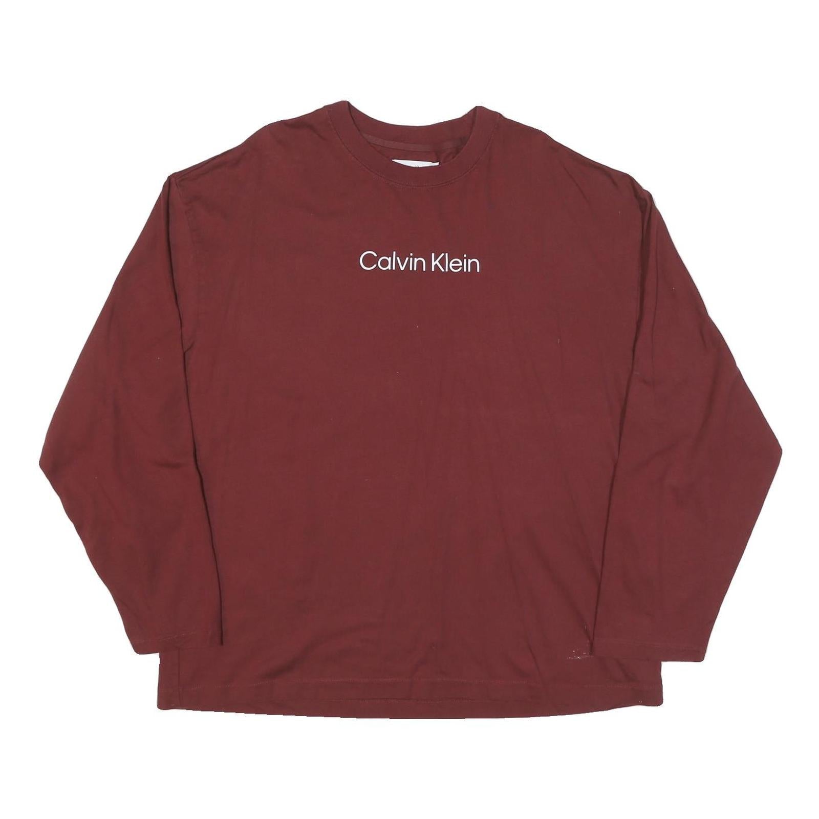 CALVIN KLEIN JEANS Mens Maroon Long Sleeve Crew Neck T-Shirt XL Cotton Blend Refurbished - N/A refurbished available on Cerqular