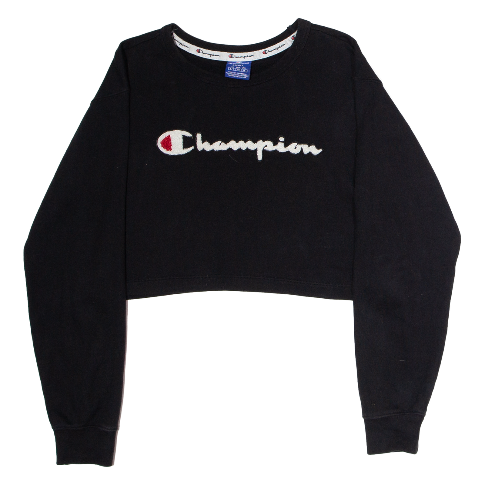 CHAMPION Cropped Womens Sweatshirt Black Crew Neck USA S Refurbished - N/A refurbished available on Cerqular