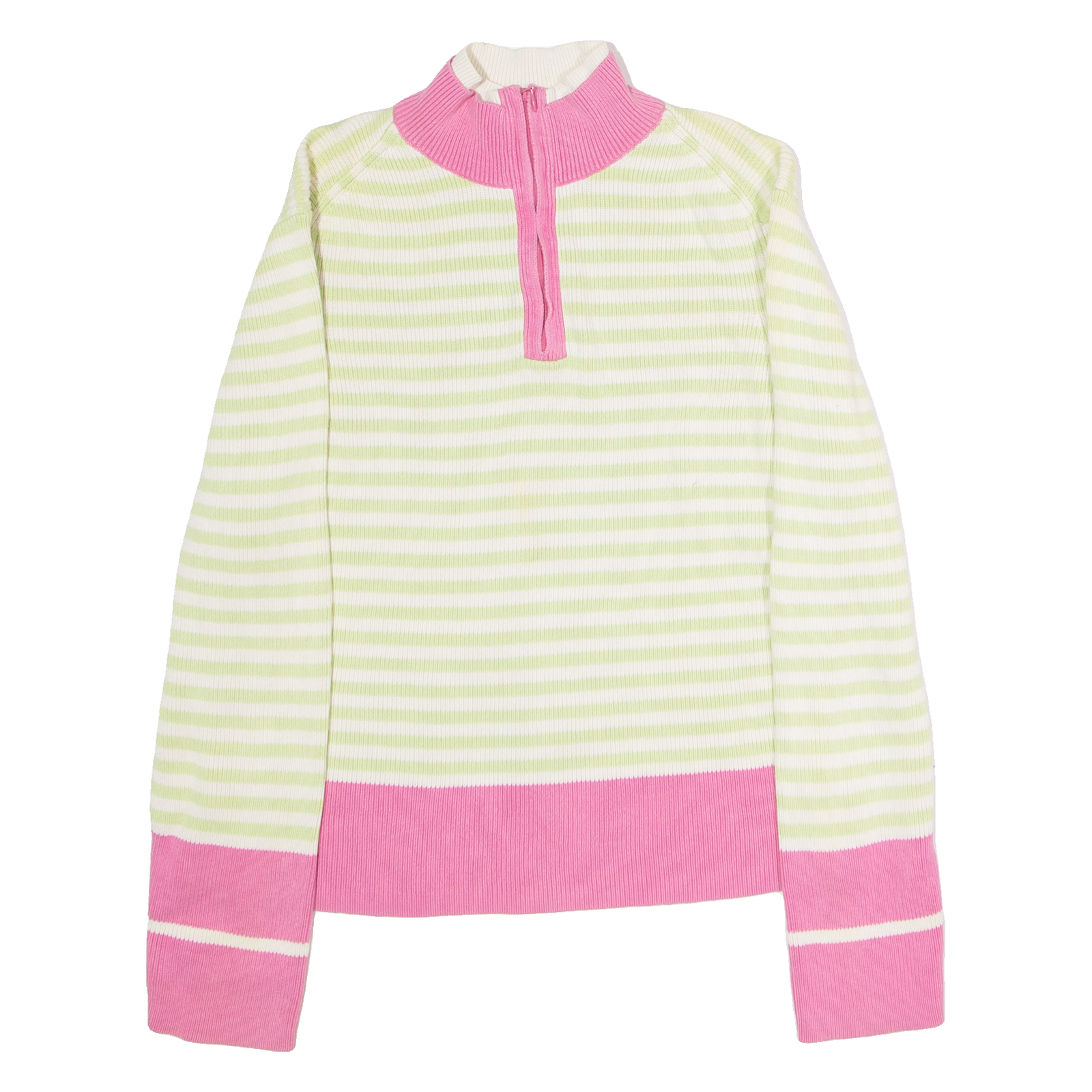 TOMMY HILFIGER Womens Jumper Green Striped 1/4 Zip Tight Knit XL Refurbished - N/A refurbished available on Cerqular