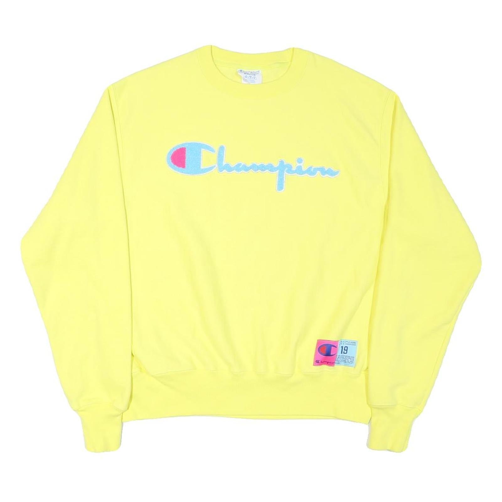 CHAMPION Mens Yellow Pullover Sweatshirt M Cotton Blend Classic Logo Casual Refurbished - N/A refurbished available on Cerqular