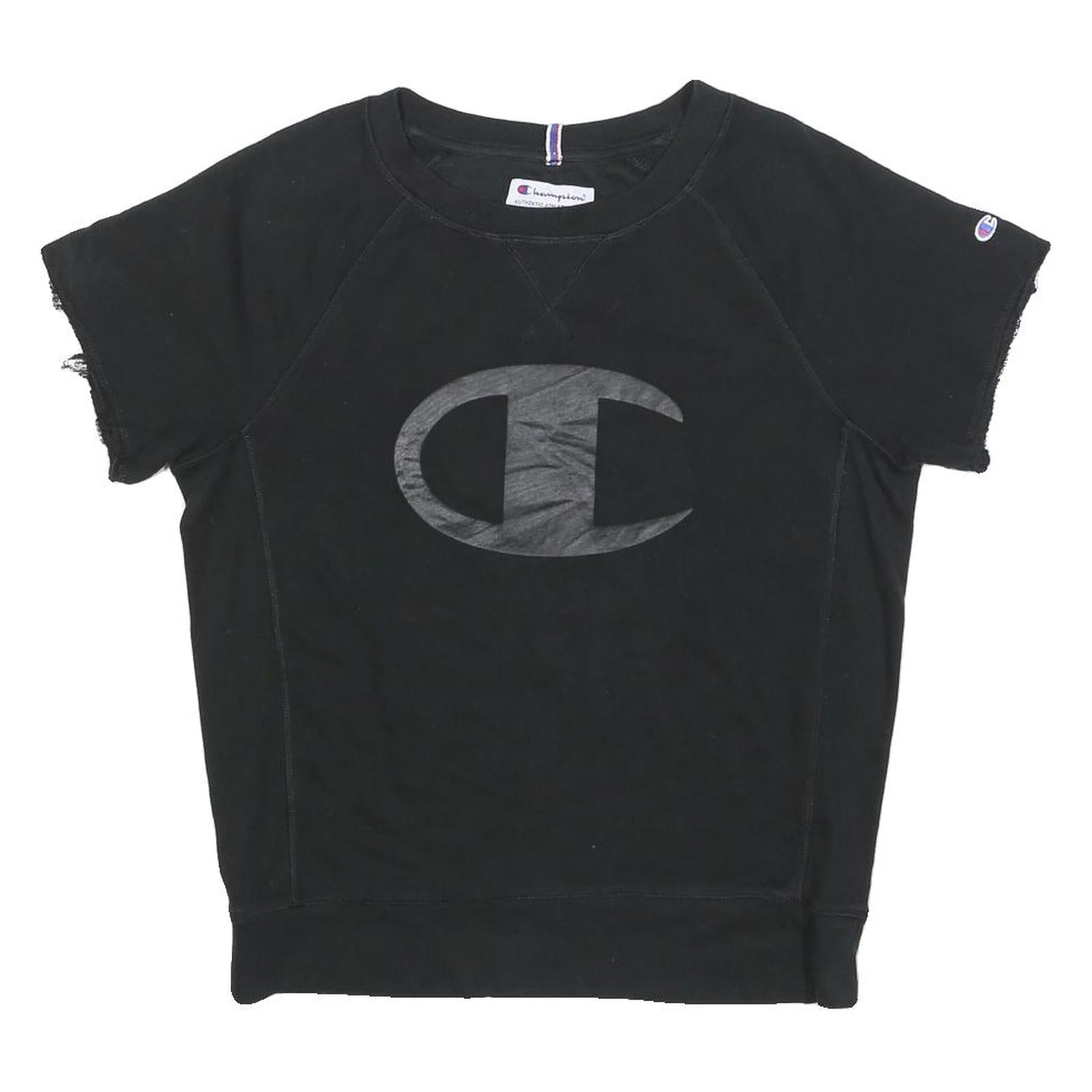 CHAMPION Womens Black Short Sleeve Crew Neck S Cotton Blend Logo Sweatshirt Refurbished - N/A refurbished available on Cerqular