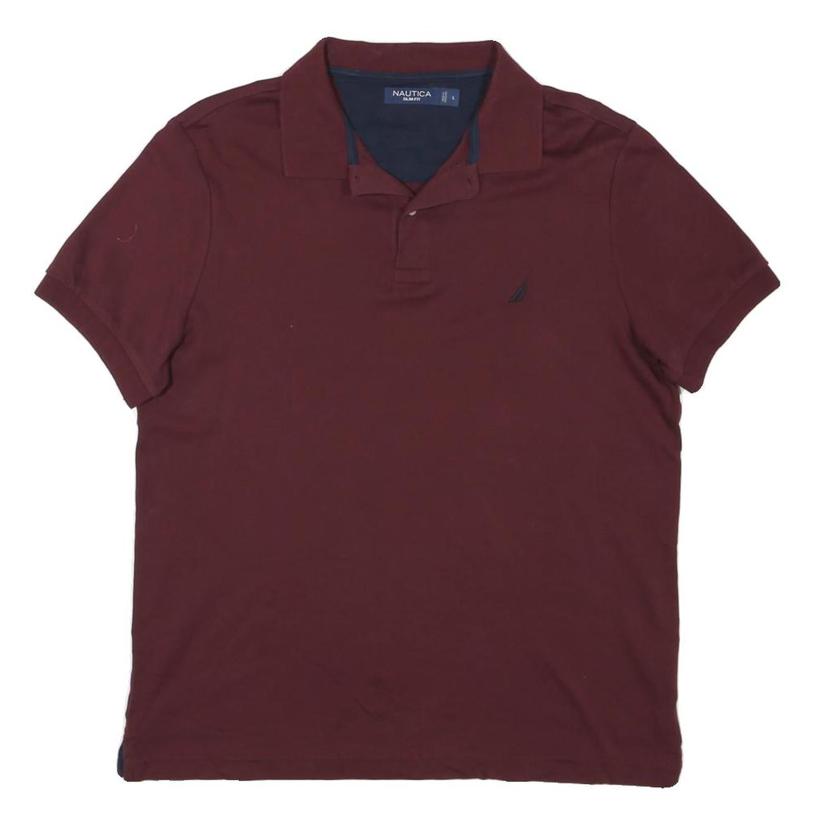NAUTICA Mens Maroon Short Sleeve Plain Polo Shirt L Cotton Blend Casual Refurbished - N/A refurbished available on Cerqular