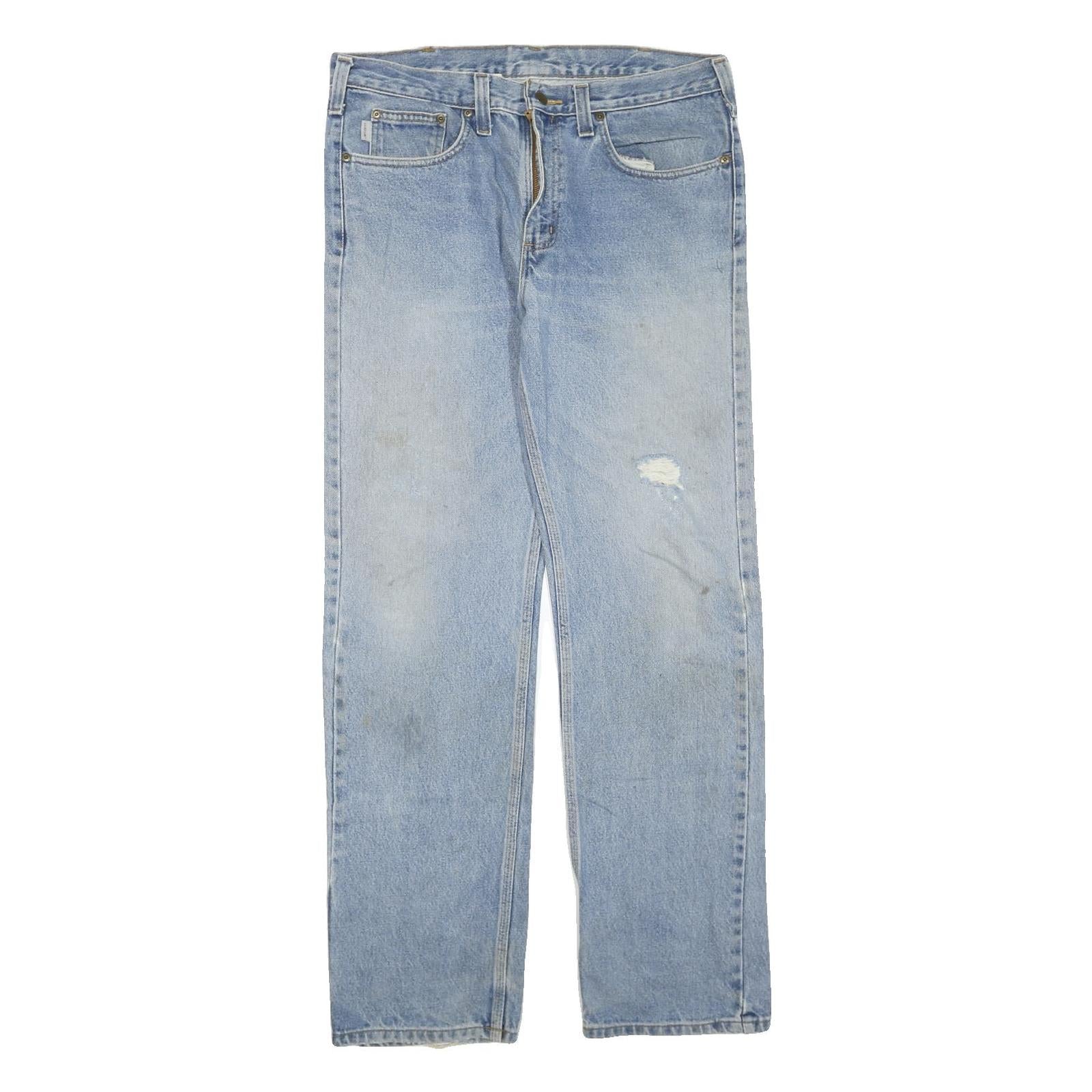 CARHARTT Mens Regular Fit Blue Denim Straight Leg Cotton Blend W34 L34 Zip Jeans Refurbished - N/A refurbished available on Cerqular
