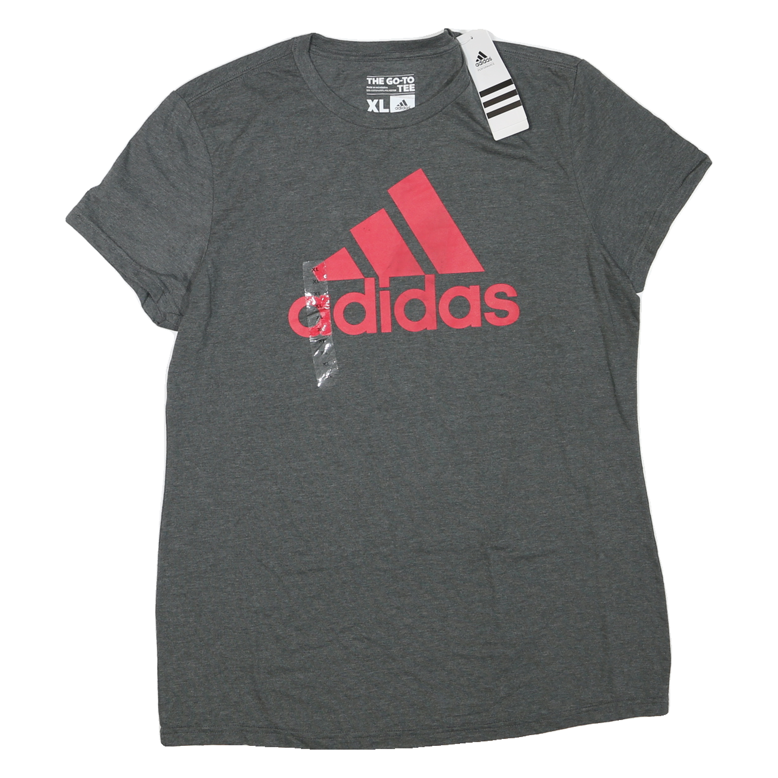 ADIDAS Womens Grey & Pink Logo Graphic T-Shirt XL Short Sleeve Crew Neck Refurbished - N/A refurbished available on Cerqular