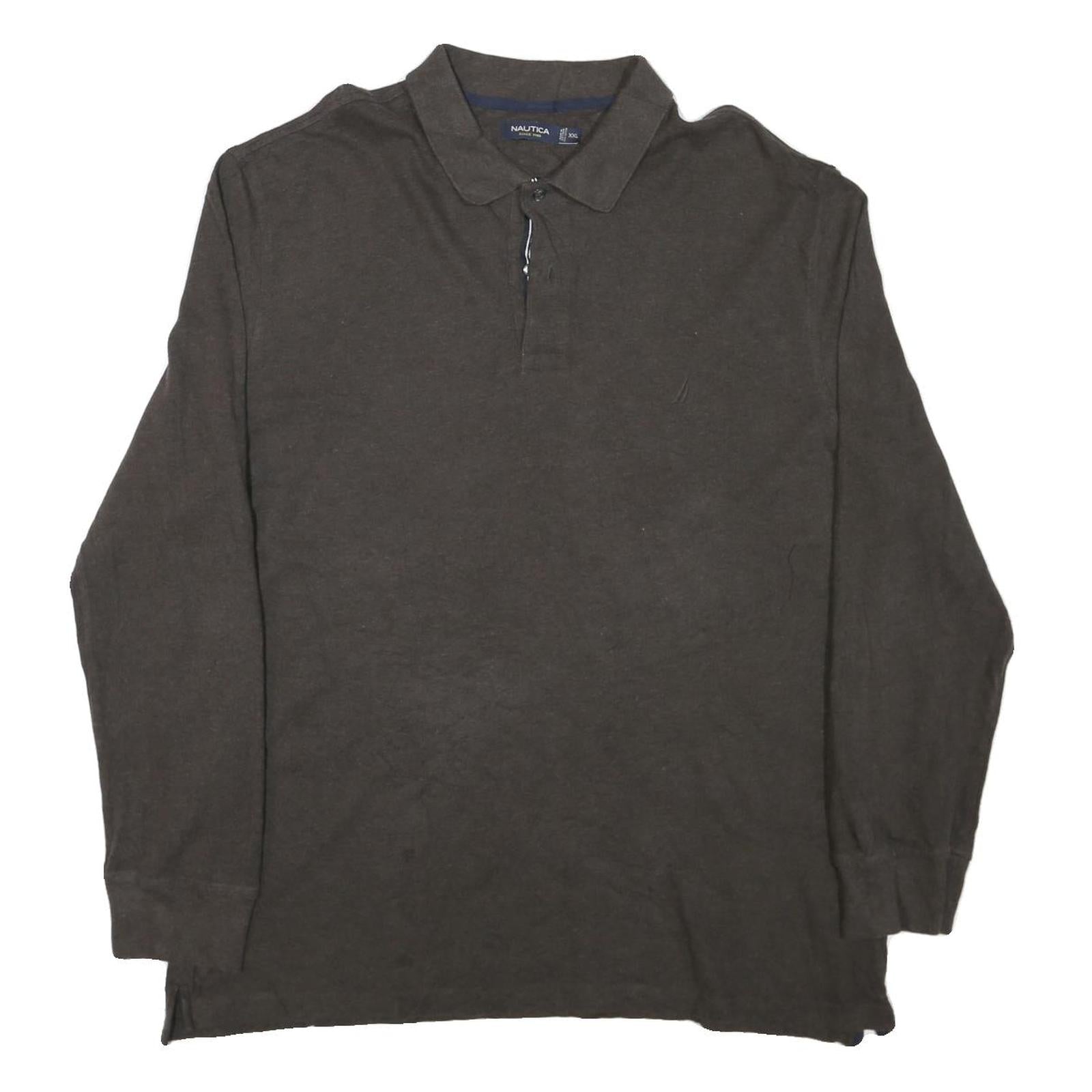 NAUTICA Mens Brown Long Sleeve Plain 2XL Cotton Blend Polo Shirt Classic Fit Refurbished - N/A refurbished available on Cerqular