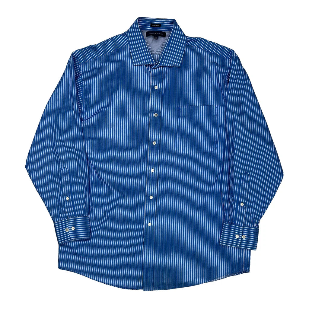 Tommy Hilfiger Striped Shirt - Large Blue Cotton Refurbished - Thrifted (note: this is a term often used to describe second- refurbished available on Cerqular