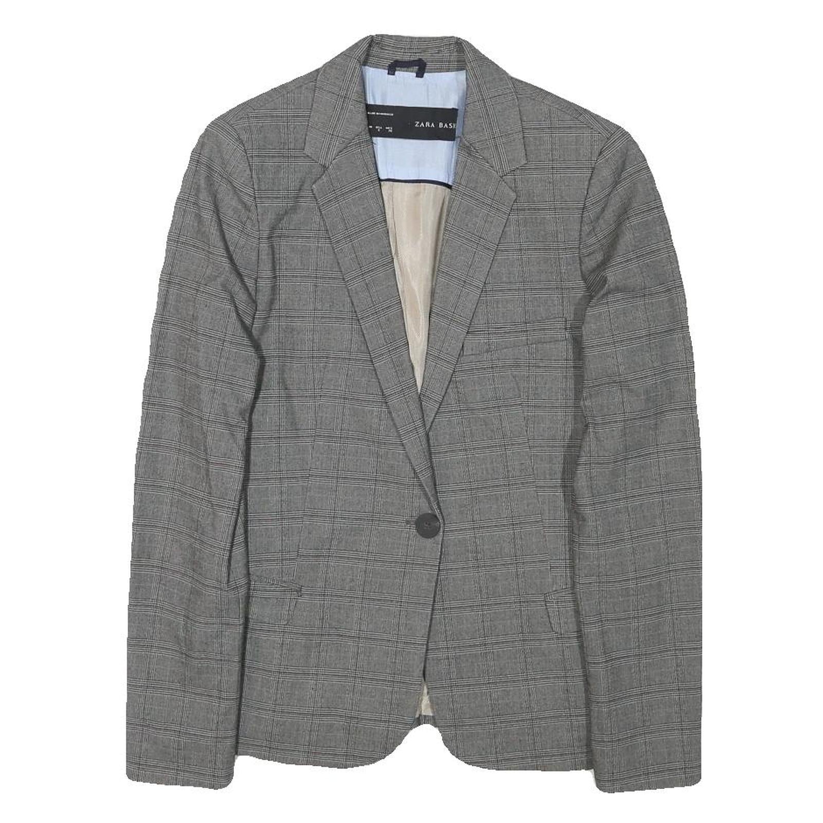 ZARA BASIC Womens Grey Check Blazer Jacket S Polyester Blend Classic Tailored Refurbished - N/A refurbished available on Cerqular