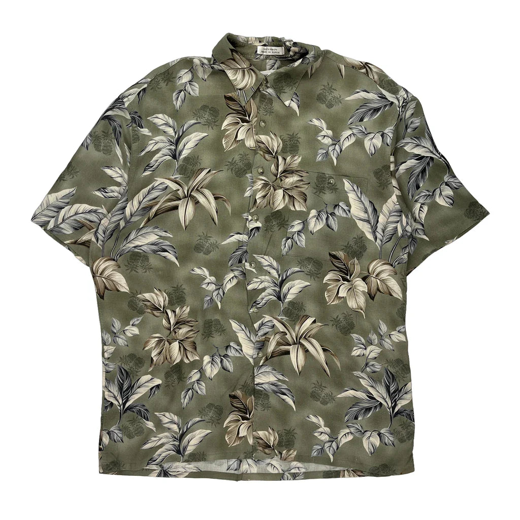 Pierre Cardin Hawaiian Shirt - Large Green Viscose Refurbished - Thrifted (note: this is a term often used to describe second- refurbished available on Cerqular