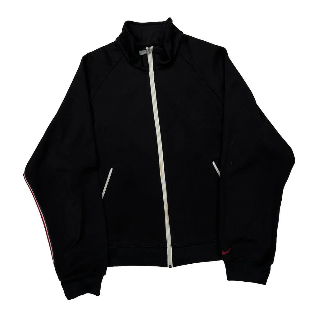 Nike Track Jacket - Medium Black Polyester Refurbished - Thrifted (note: this is a term often used to describe second- refurbished available on Cerqular
