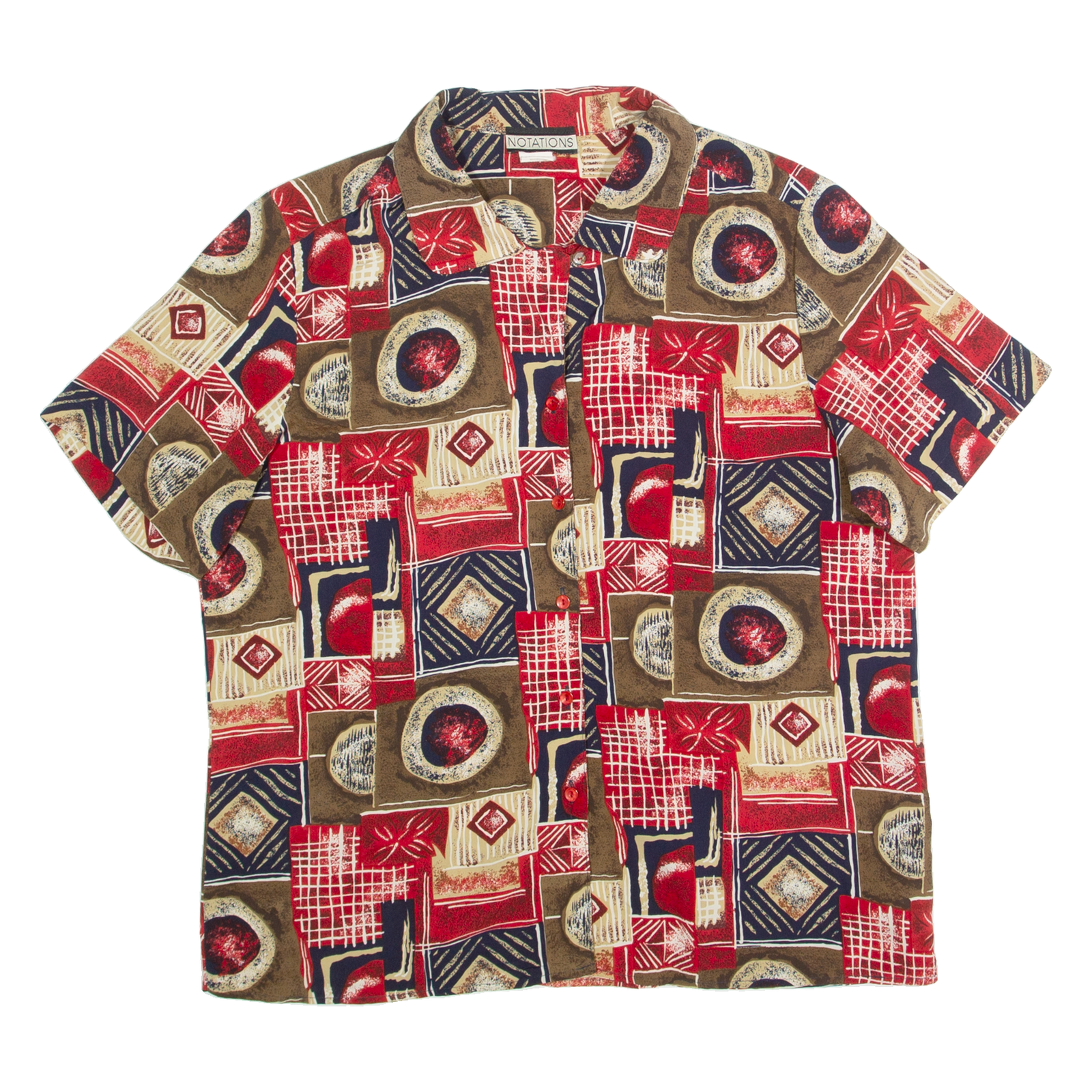 NOTATIONS Womens Printed Shirt Red Collared 90s Crazy Pattern L Refurbished - N/A refurbished available on Cerqular