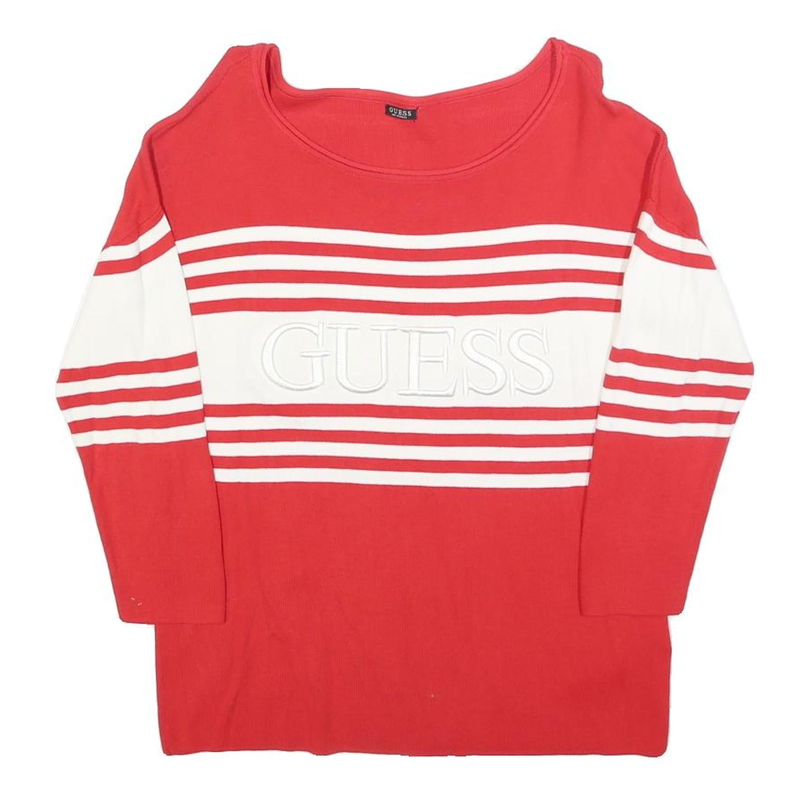 GUESS Womens Red & White Patterned Jumper Crew Neck Basic Knit S Casual Chic Refurbished - N/A refurbished available on Cerqular