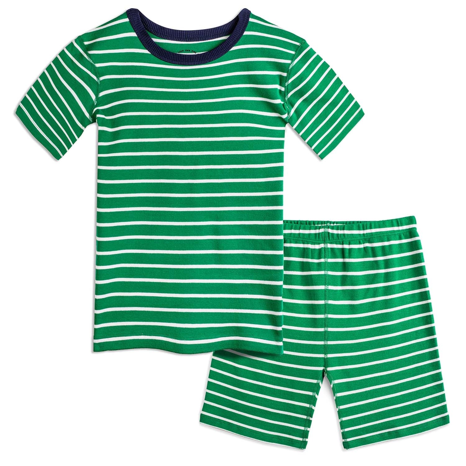 100% Organic Cotton Shortie Pajamas for Kids: Stripes - Final Sale | Color: Green Stripe | Size: 2T Refurbished - N/A (Note: There is no well-known brand named "M refurbished available on Cerqular