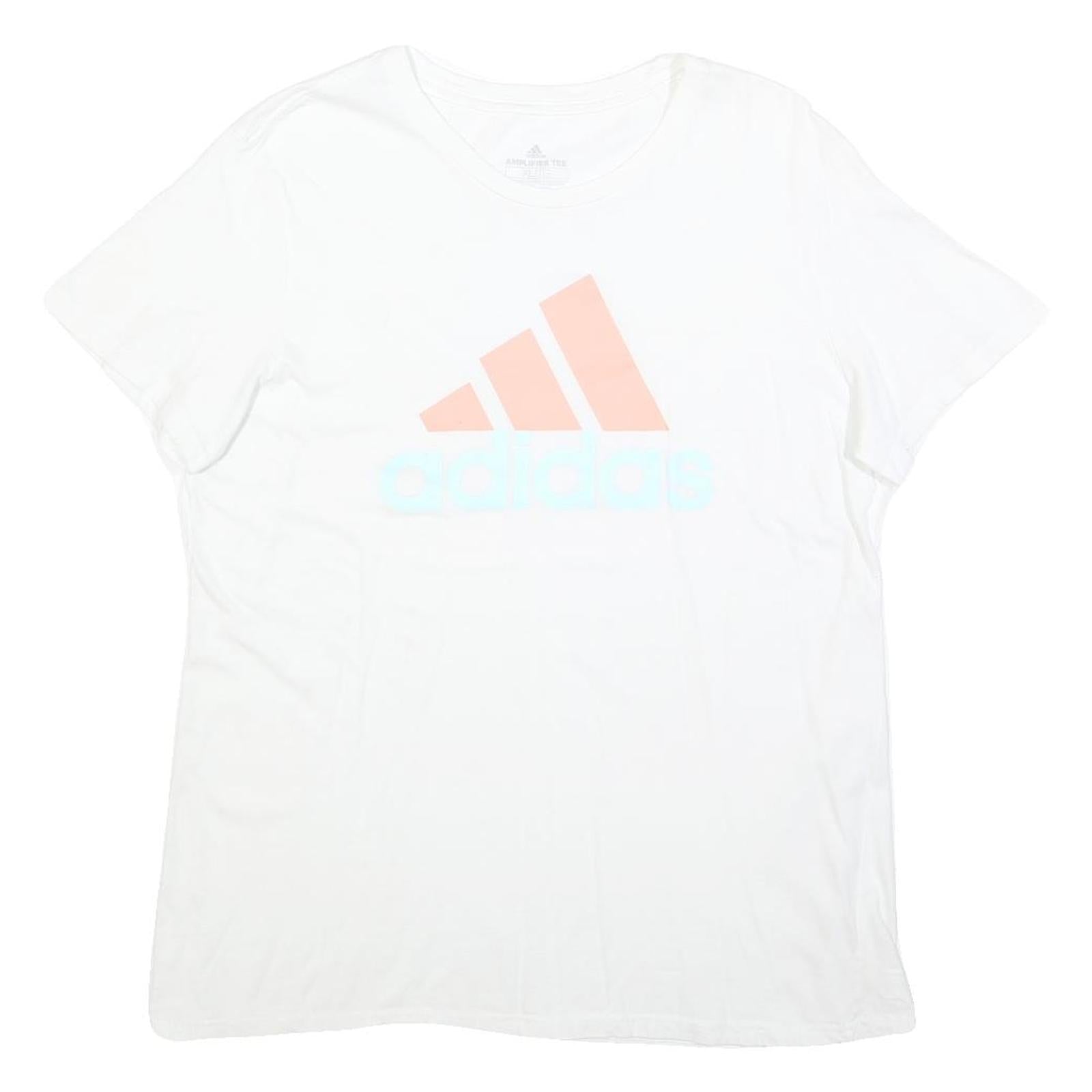 ADIDAS Womens White Pink Logo Modern T-Shirt XL Short Sleeve Crew Neck Casual Refurbished - N/A refurbished available on Cerqular
