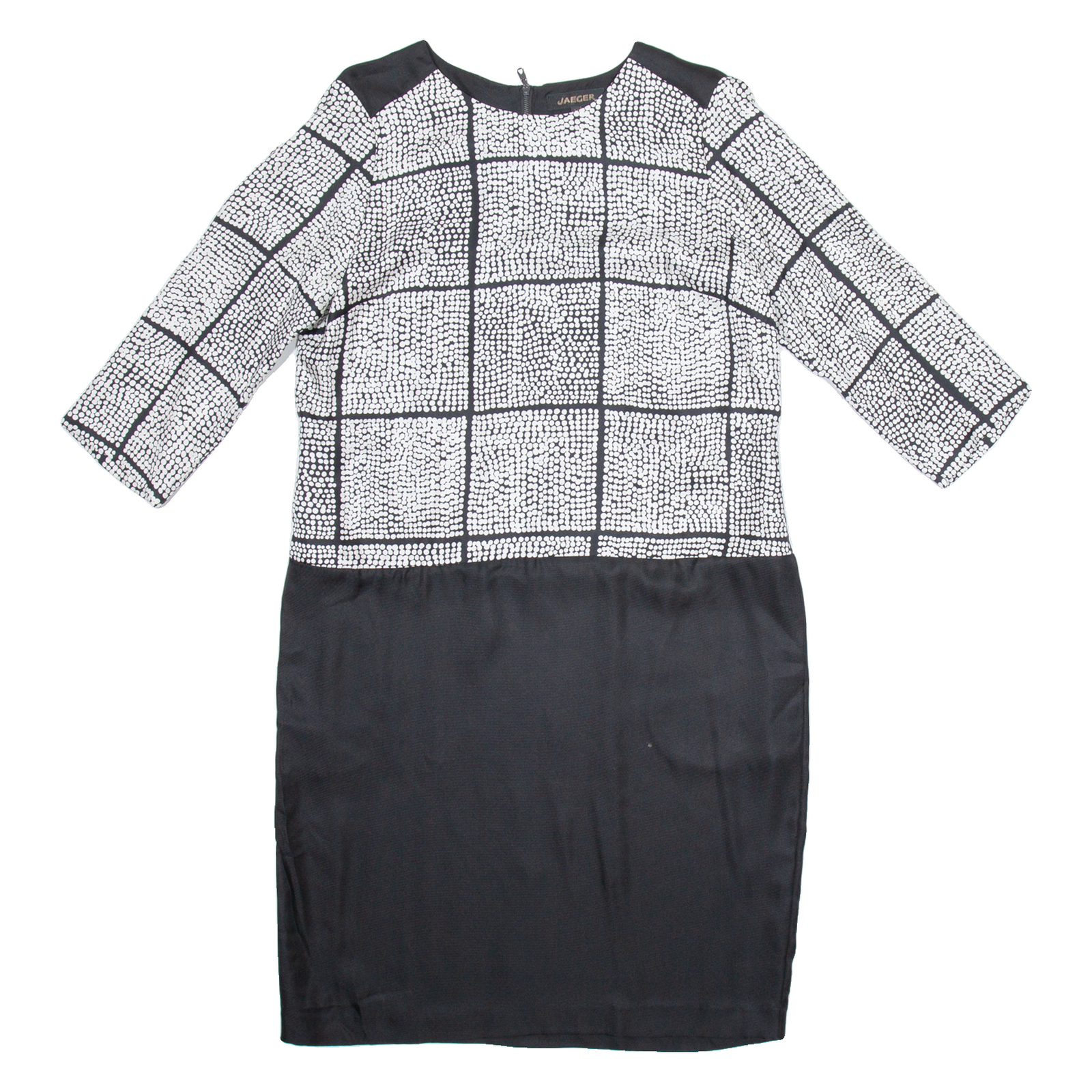 JAEGER Womens Shift Dress Black Silk Crazy Pattern Long Sleeve Knee Length UK 12 Refurbished - N/A refurbished available on Cerqular