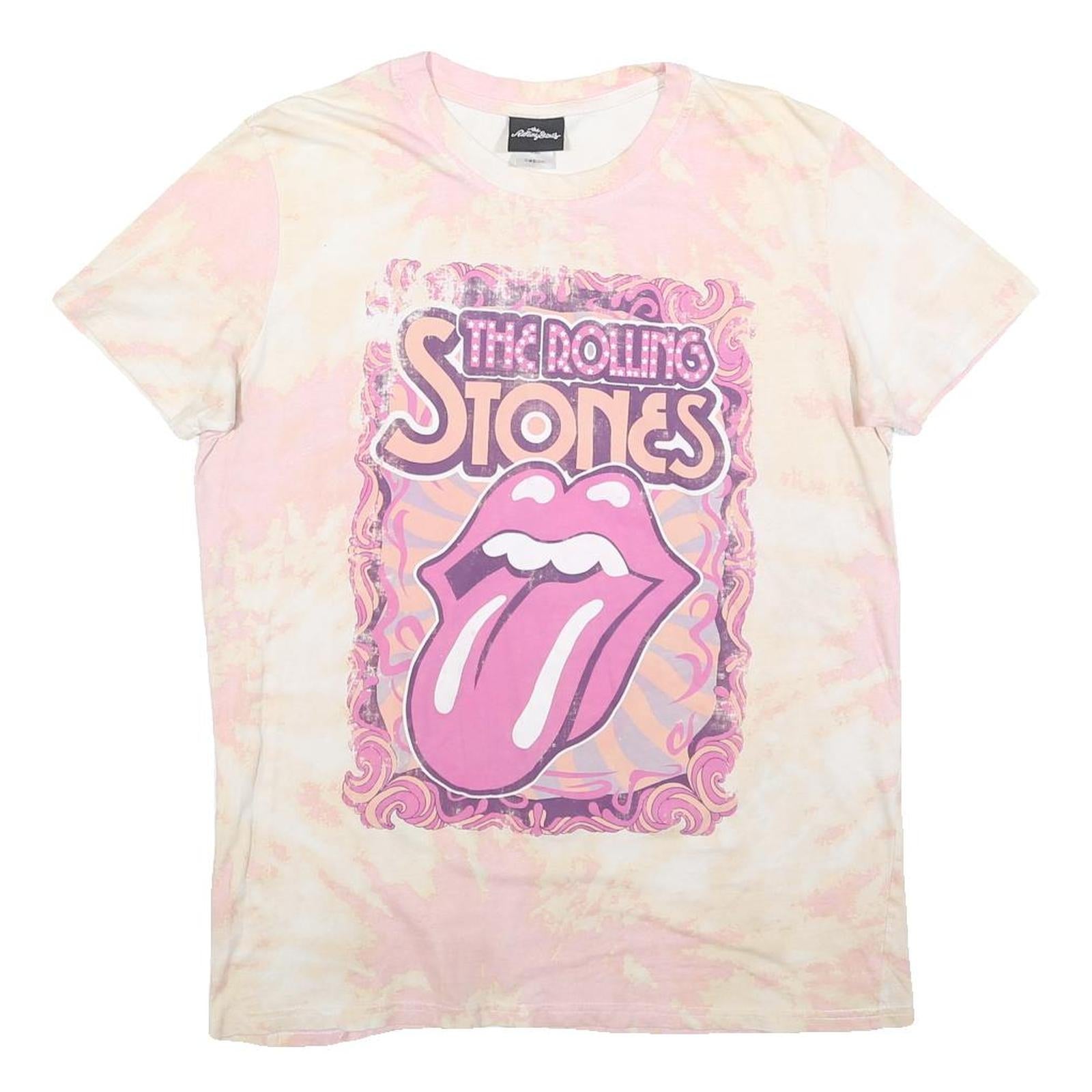 THE ROLLING STONES Womens Pink & Cream Graphic T-Shirt XL Short Sleeve Crew Neck Refurbished - N/A refurbished available on Cerqular