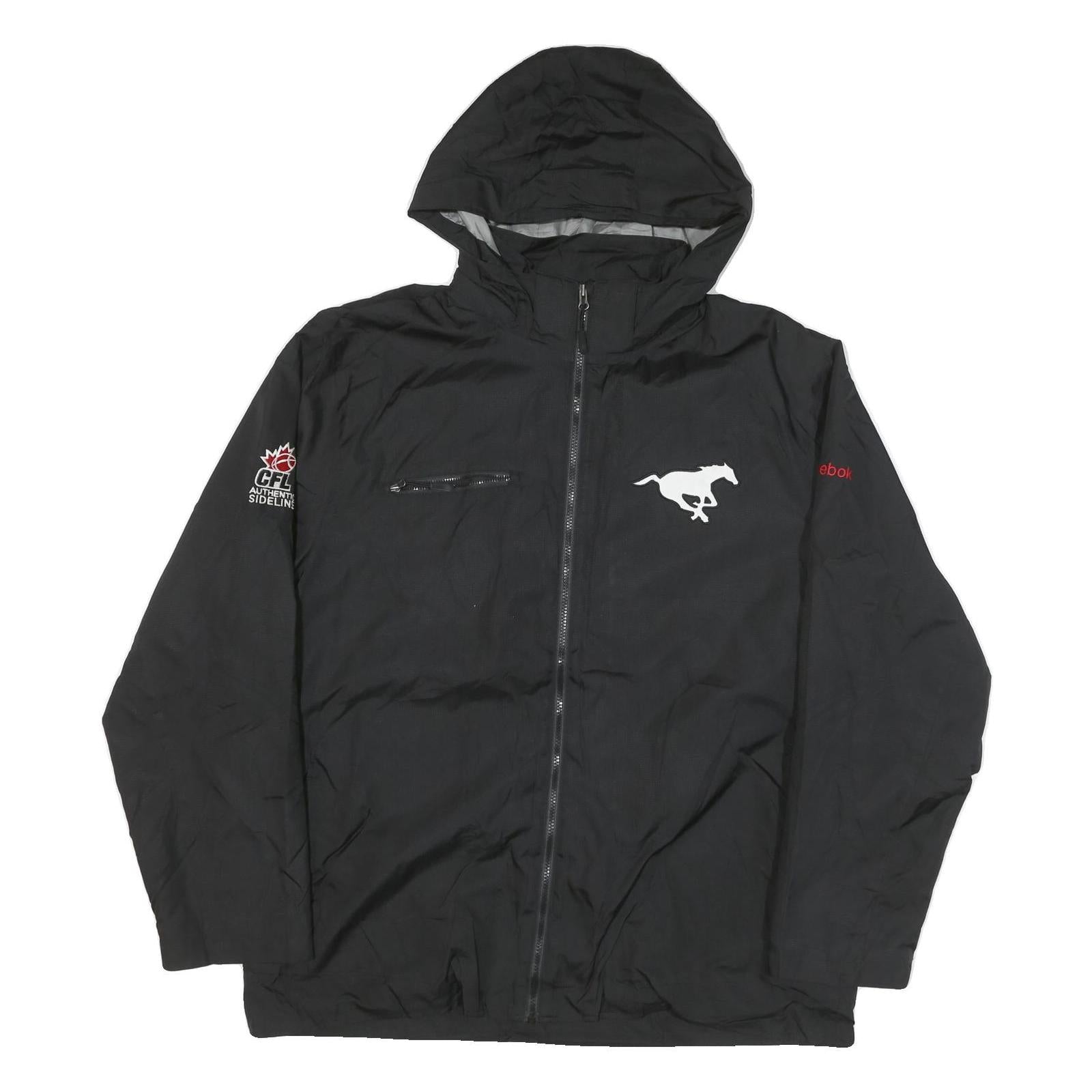 REEBOK Mens Black Calgary Stampeders Jacket XL Polyester Blend Sports Zip Hooded Refurbished - N/A refurbished available on Cerqular