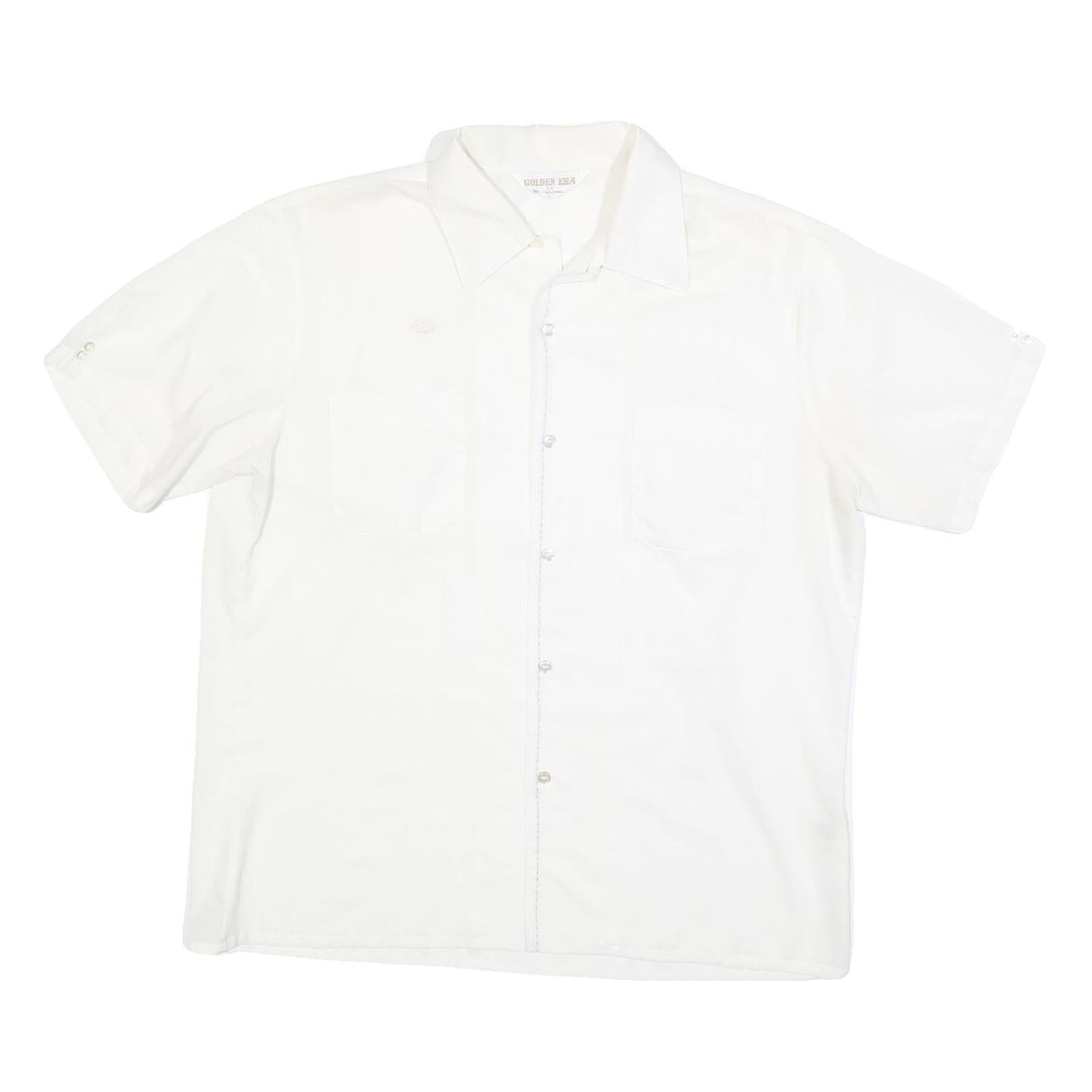 GOLDEN ERA Mens White Button Short Sleeve Shirt L Cotton Blend Summer Casual Refurbished - N/A refurbished available on Cerqular