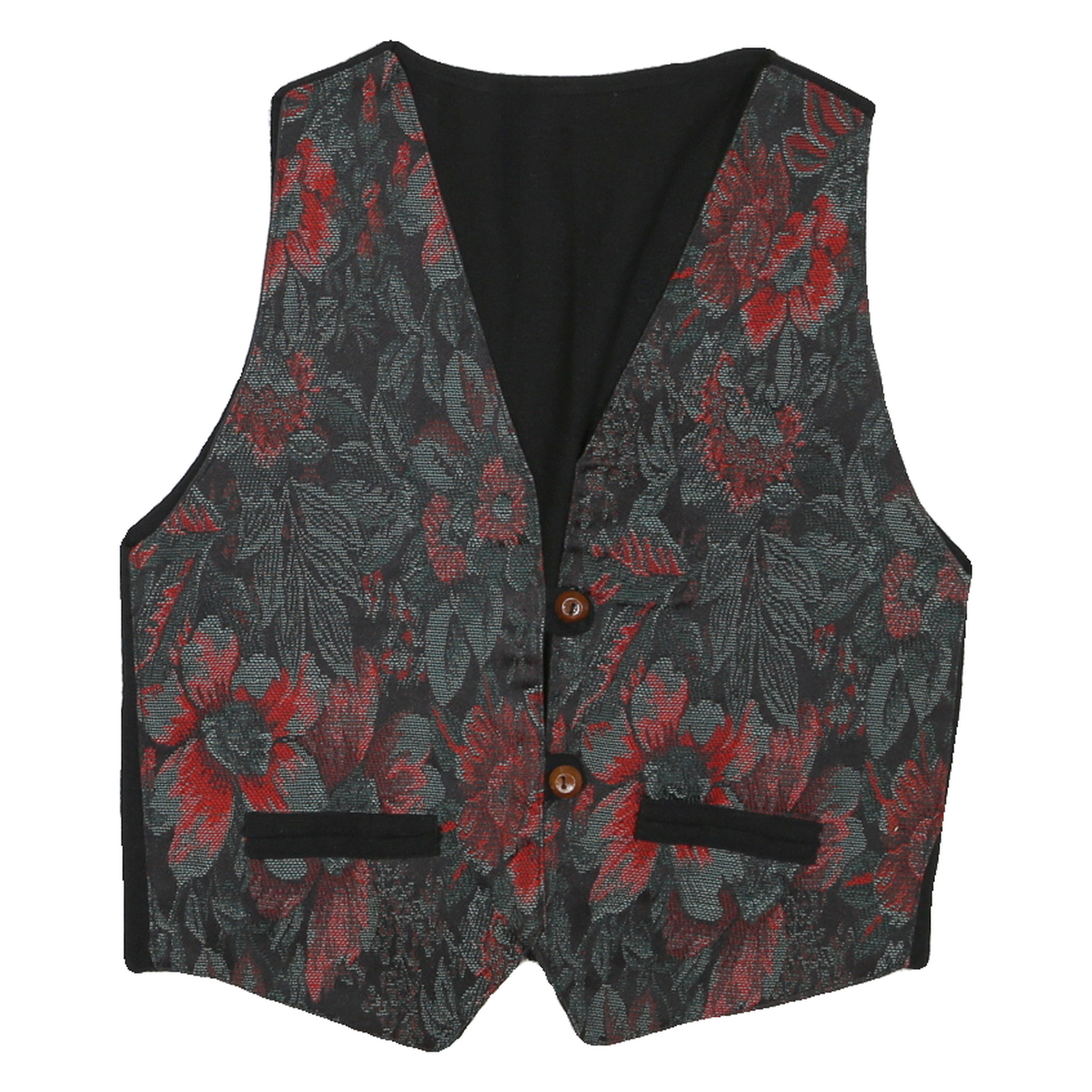 Mens Black & Red Floral Button Jacket M Polyester Blend Floral Pattern Waistcoat Refurbished - N/A refurbished available on Cerqular