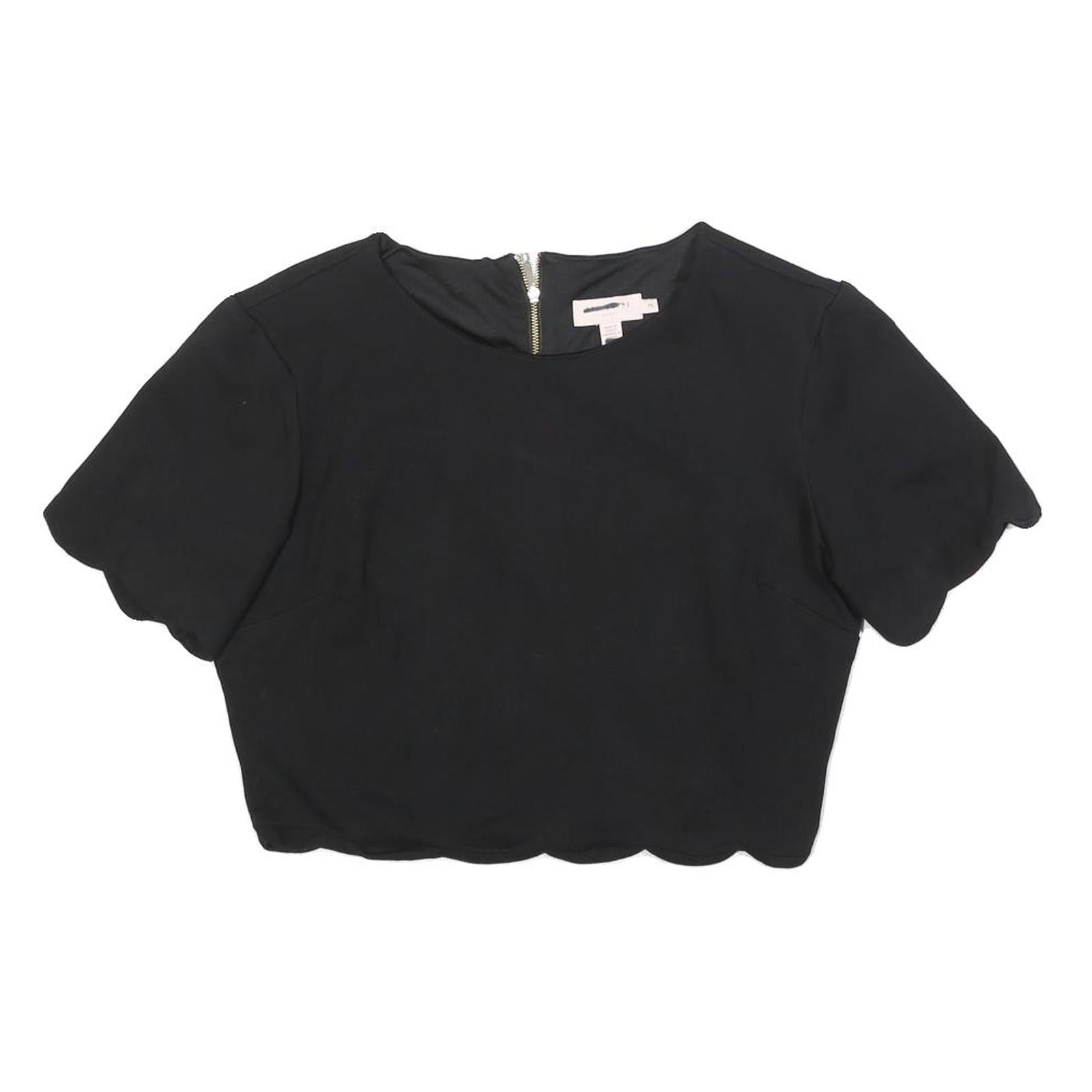 TED BAKER Womens Black Cropped Top Short Sleeve Round Neck Scalloped Hem M Refurbished - N/A refurbished available on Cerqular