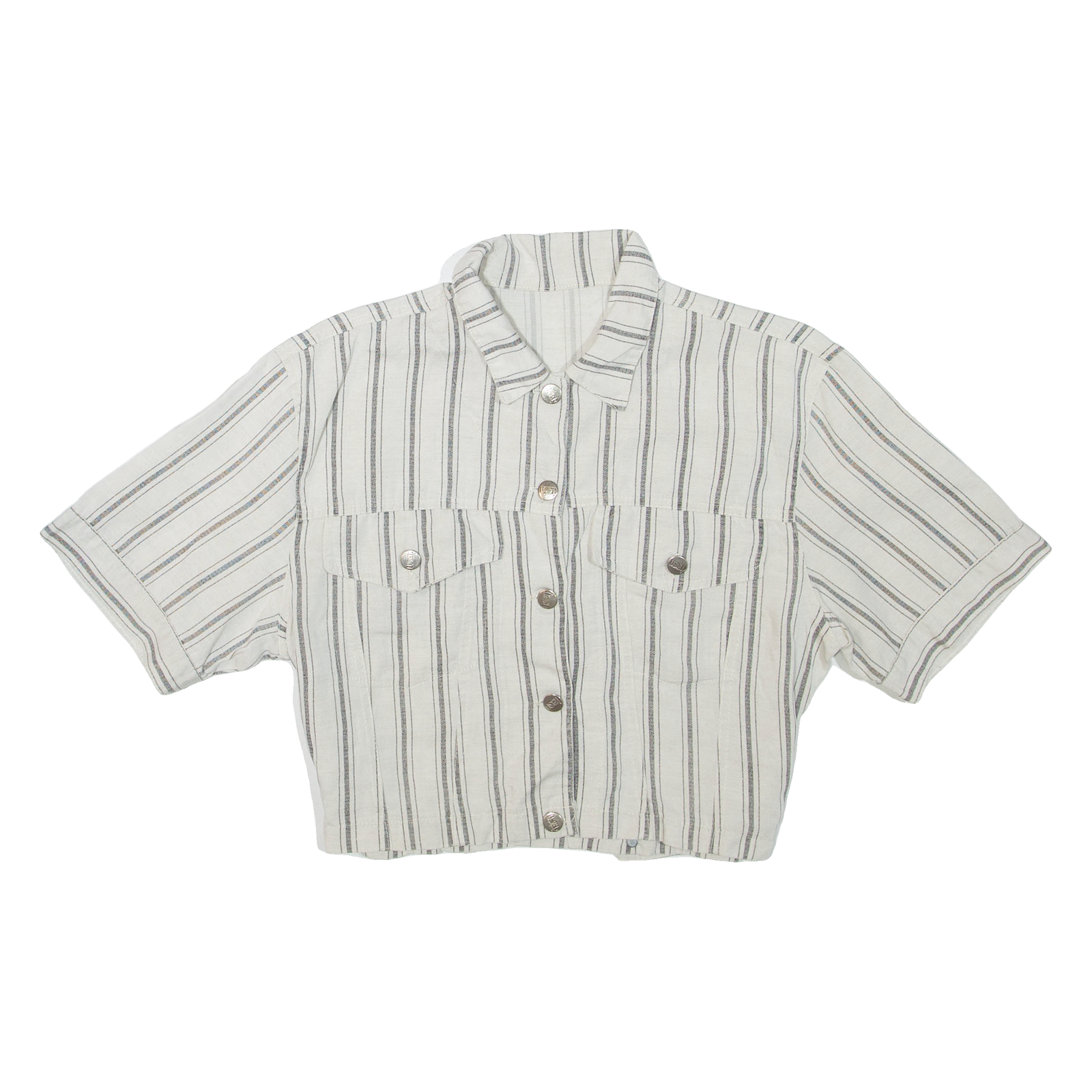 USED Cropped Womens Shirt White Striped M Refurbished - N/A refurbished available on Cerqular