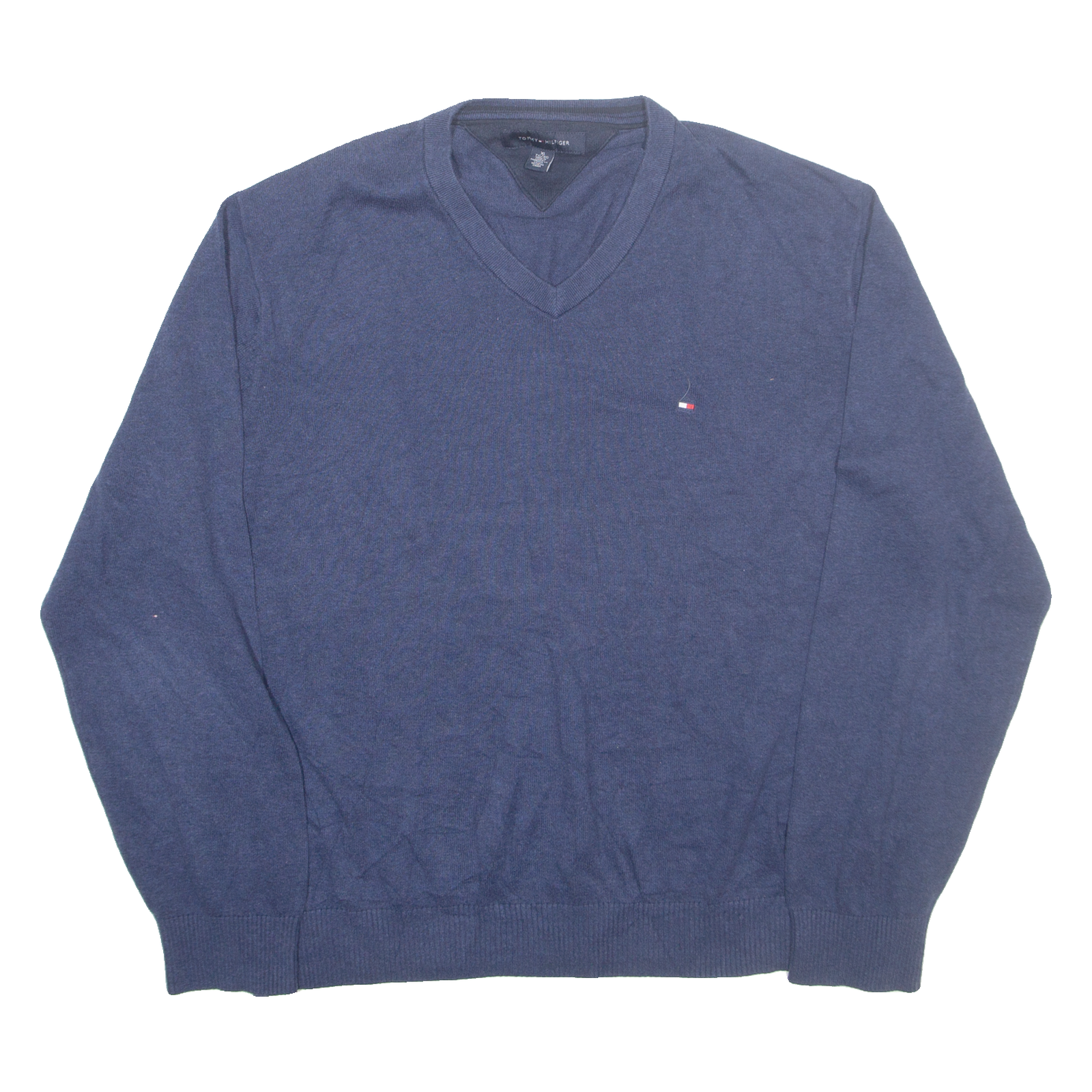 TOMMY HILFIGER Mens Jumper Blue V-Neck Tight Knit XL Refurbished - N/A refurbished available on Cerqular