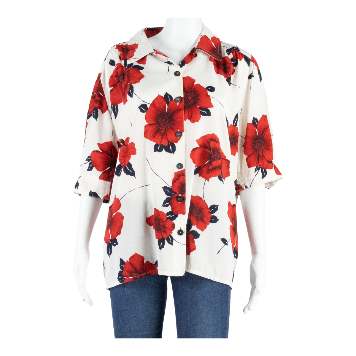 ARA MODEN Womens Printed Blouse Red Floral L Refurbished - N/A refurbished available on Cerqular