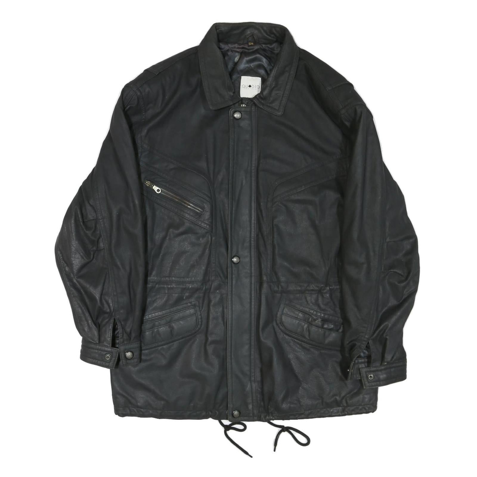 QUDRO Mens Black Leather Zip Jacket L Classic Casual Outerwear Refurbished - N/A refurbished available on Cerqular
