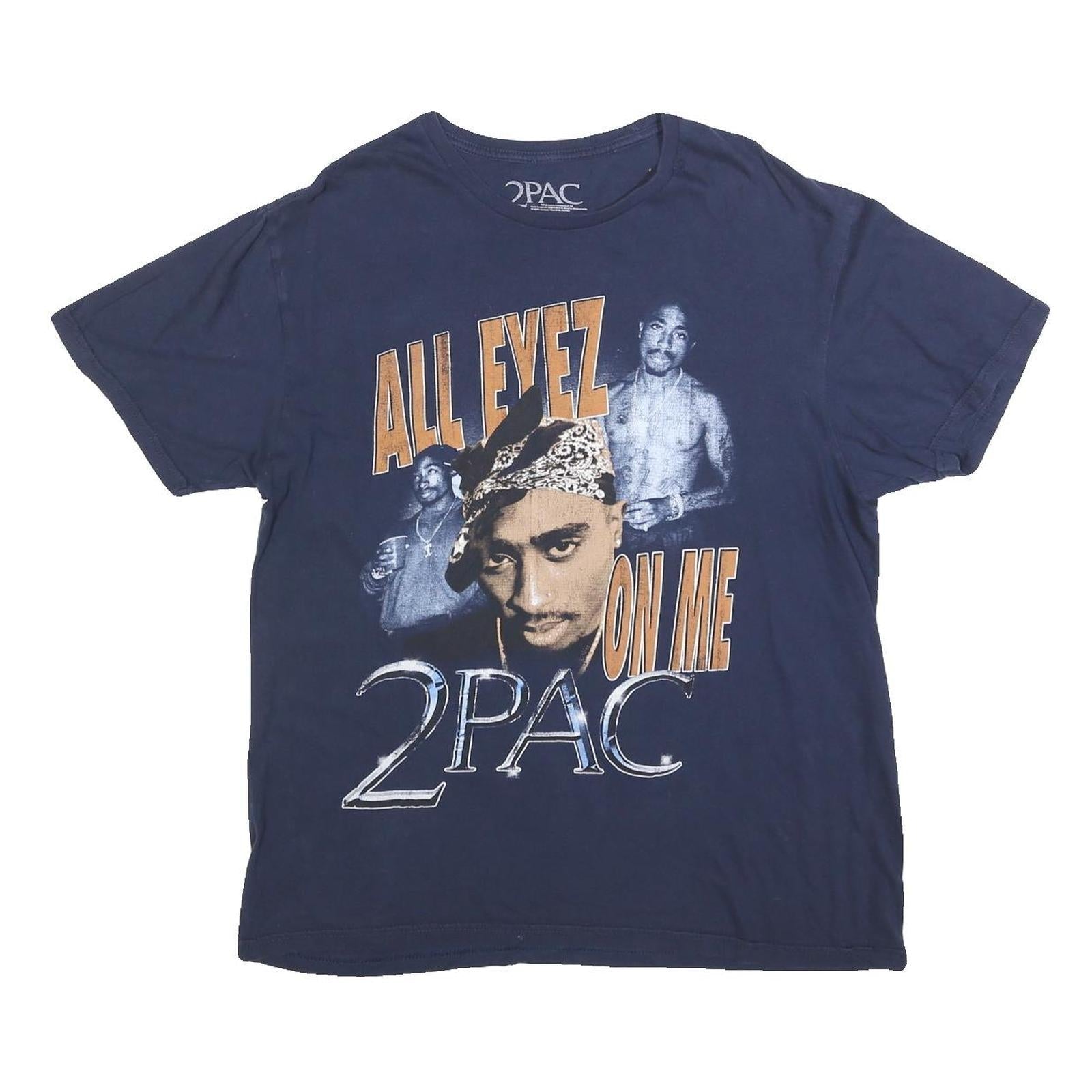 2PAC Mens Navy Blue All Eyez On Me Graphic T-Shirt L Short Sleeve Crew Neck Refurbished - N/A refurbished available on Cerqular