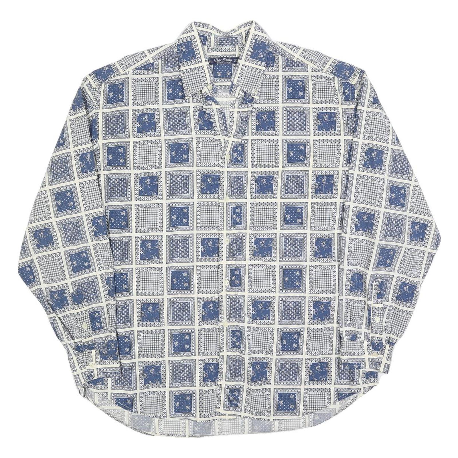 PETER HADLEY Mens Blue & White Patterned Cotton Blend Shirt L Casual Long Sleeve Refurbished - N/A refurbished available on Cerqular