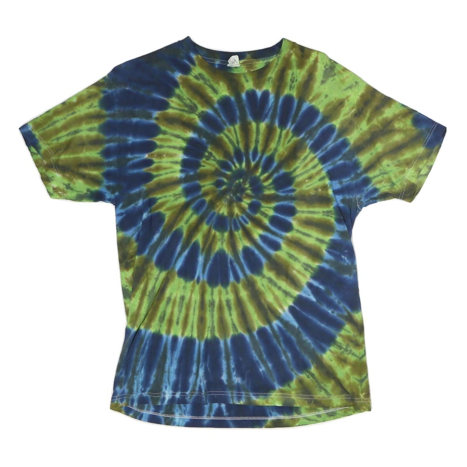 Mens Blue & Green Tie Dye T-Shirt M Short Sleeve Crew Neck Cotton Casual Refurbished - N/A refurbished available on Cerqular
