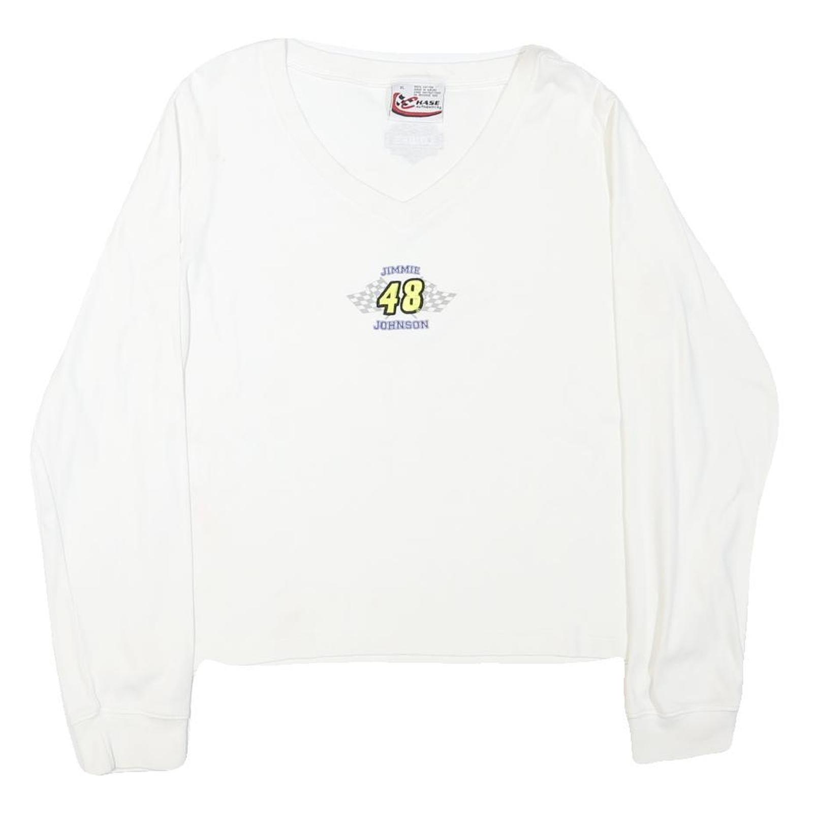 CHASE AUTHENTICS Womens White Jimmie Johnson Long Sleeve V-Neck T-Shirt XL Refurbished - N/A refurbished available on Cerqular