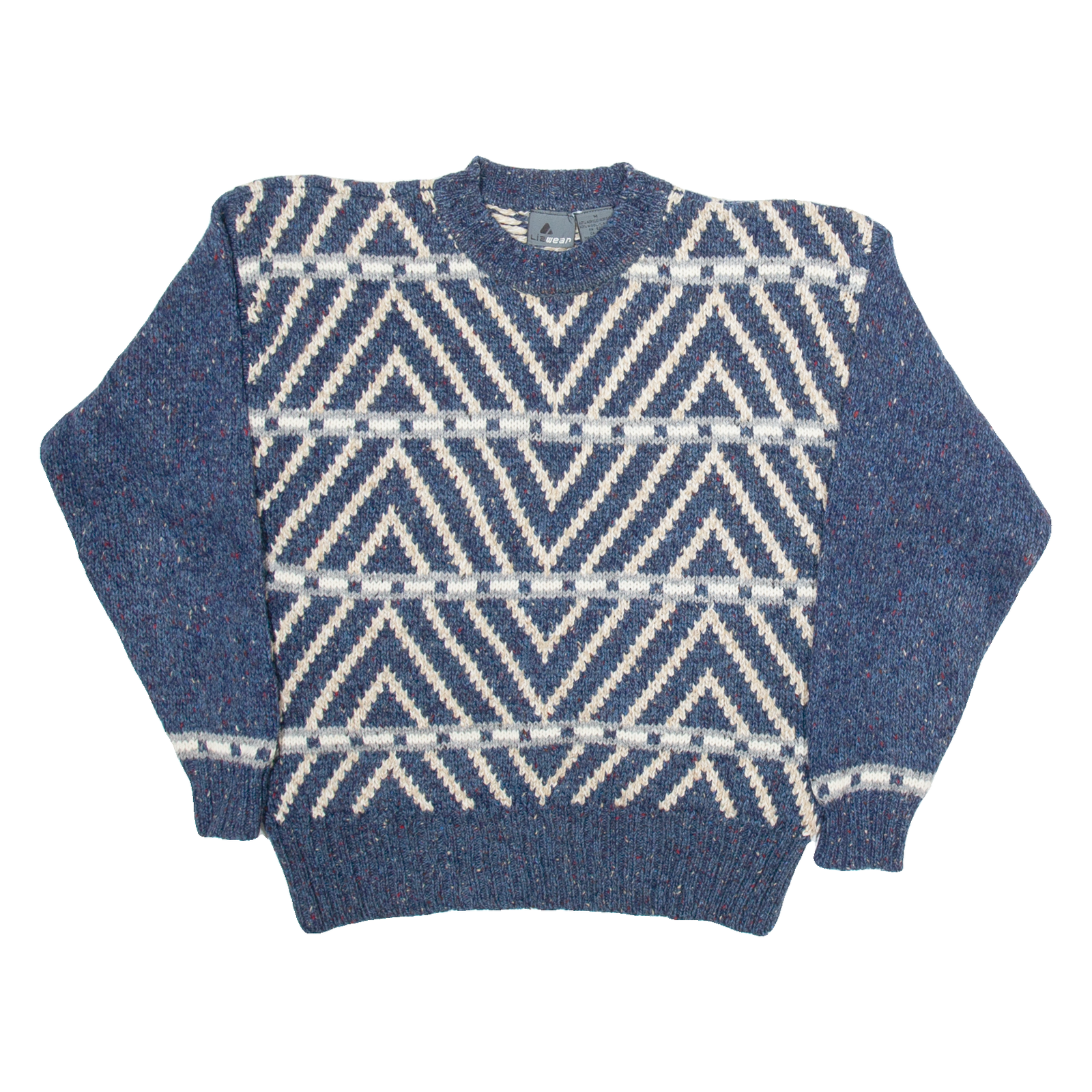 LIZ WEAR Mens Heavy Knit Jumper Blue Geometric Tight Knit M Refurbished - N/A refurbished available on Cerqular
