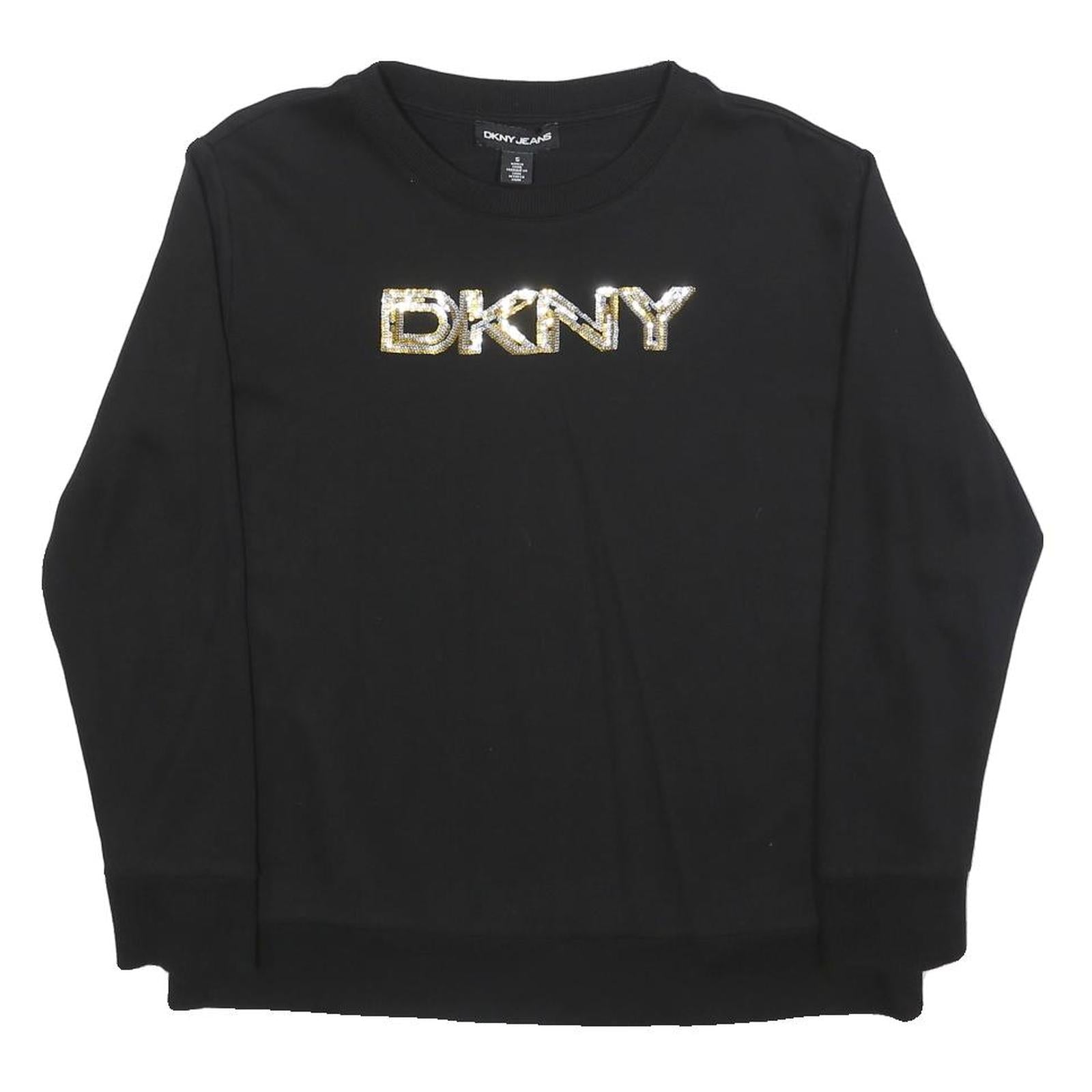 DKNY Womens Black Cotton Blend Crew Neck S Sweatshirt Logo Embellished Pullover Refurbished - N/A refurbished available on Cerqular