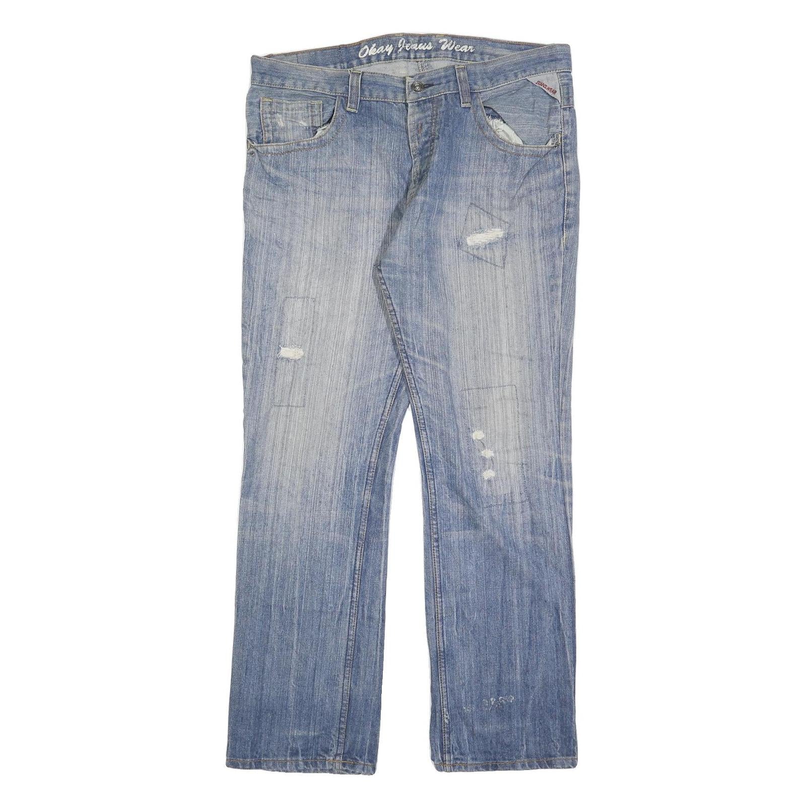 OKAY JEANS Mens Jeans Blue Relaxed Straight Denim Light W38 L32 Casual Wear Refurbished - N/A refurbished available on Cerqular