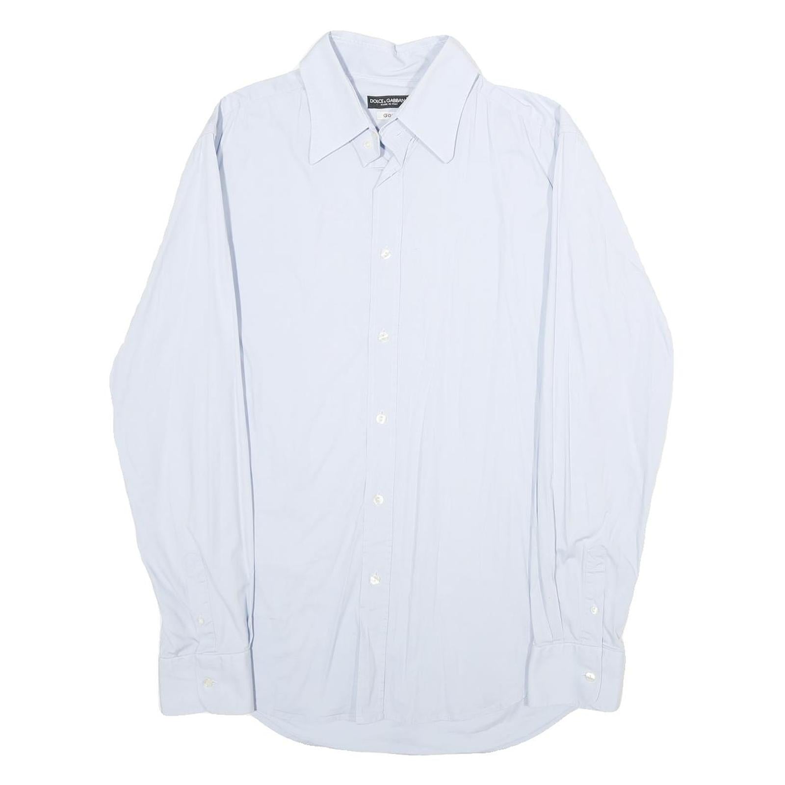 DOLCE & GABBANA Mens Blue Plain Shirt M Luxury Cotton Blend Long Sleeve Button Refurbished - N/A refurbished available on Cerqular