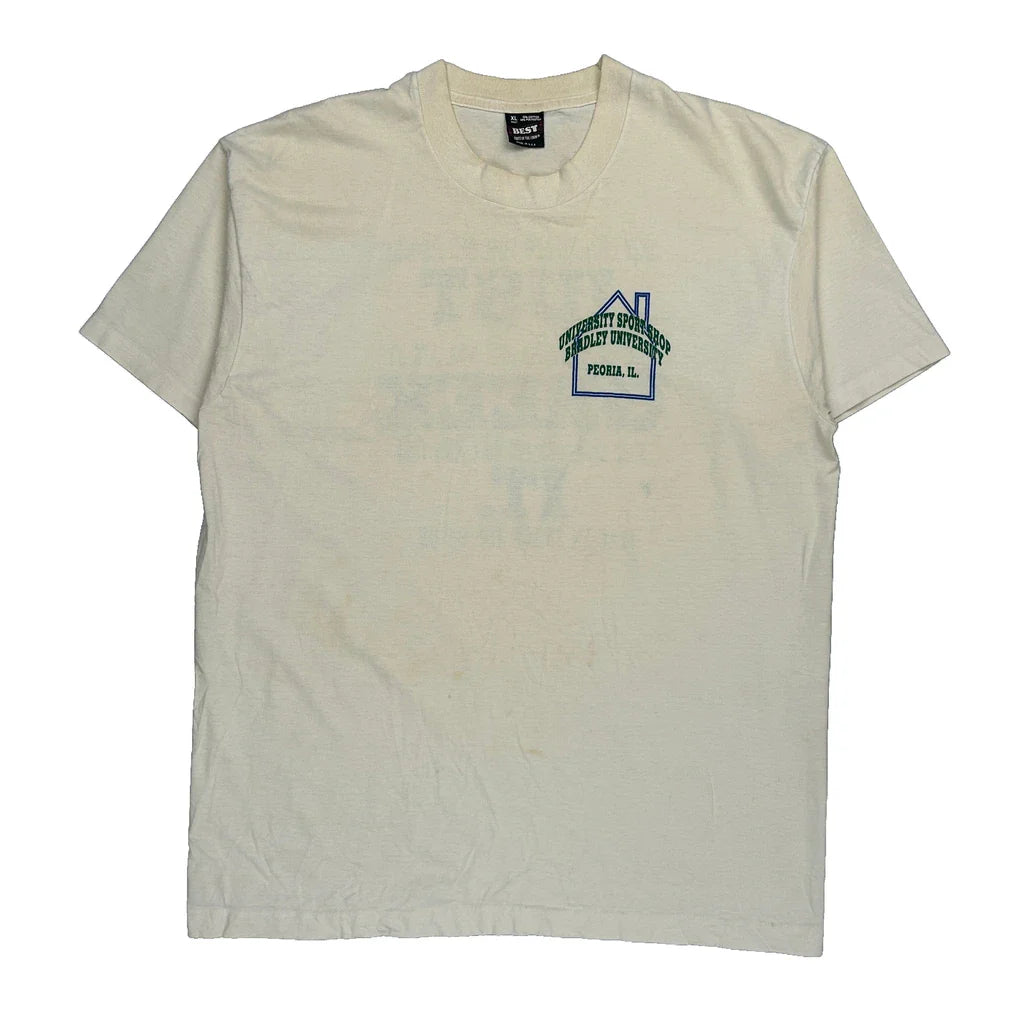 Buy University Sponsored Bradley University Peoria, Il Fruit Of The Loom Single Stitch T-Shirt - XL Cream Cotton Blend Refurbished - $29.47 University Sponsored Bradley University Peoria, Il Fruit Of The Loom Single Stitch T-Shirt - XL Cream Cotton Blend Refurbished - Thrifted (note: this is a term often used to describe second- refurbished available on Cerqular