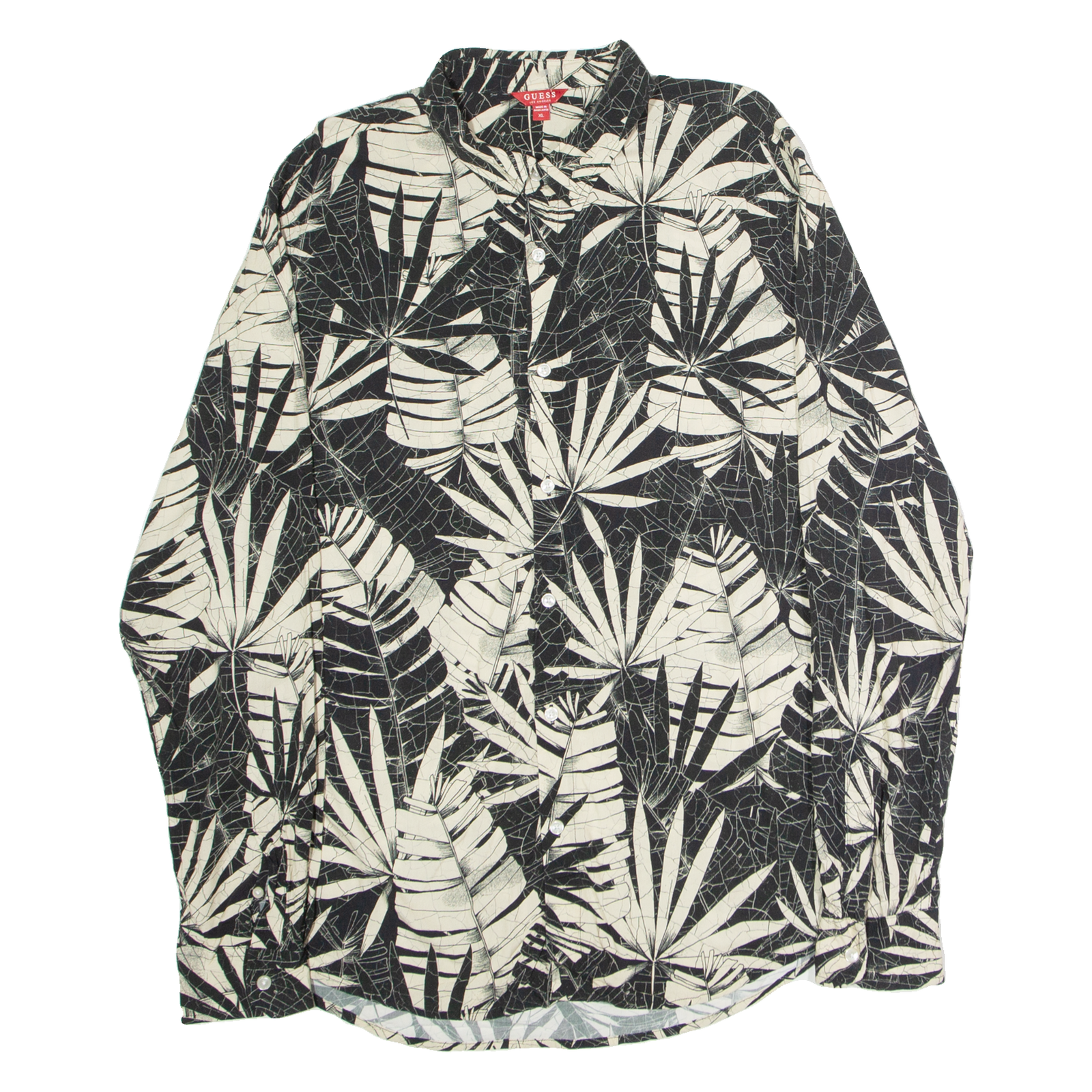 GUESS Mens Shirt Black Crazy Pattern Long Sleeve XL Refurbished - N/A refurbished available on Cerqular