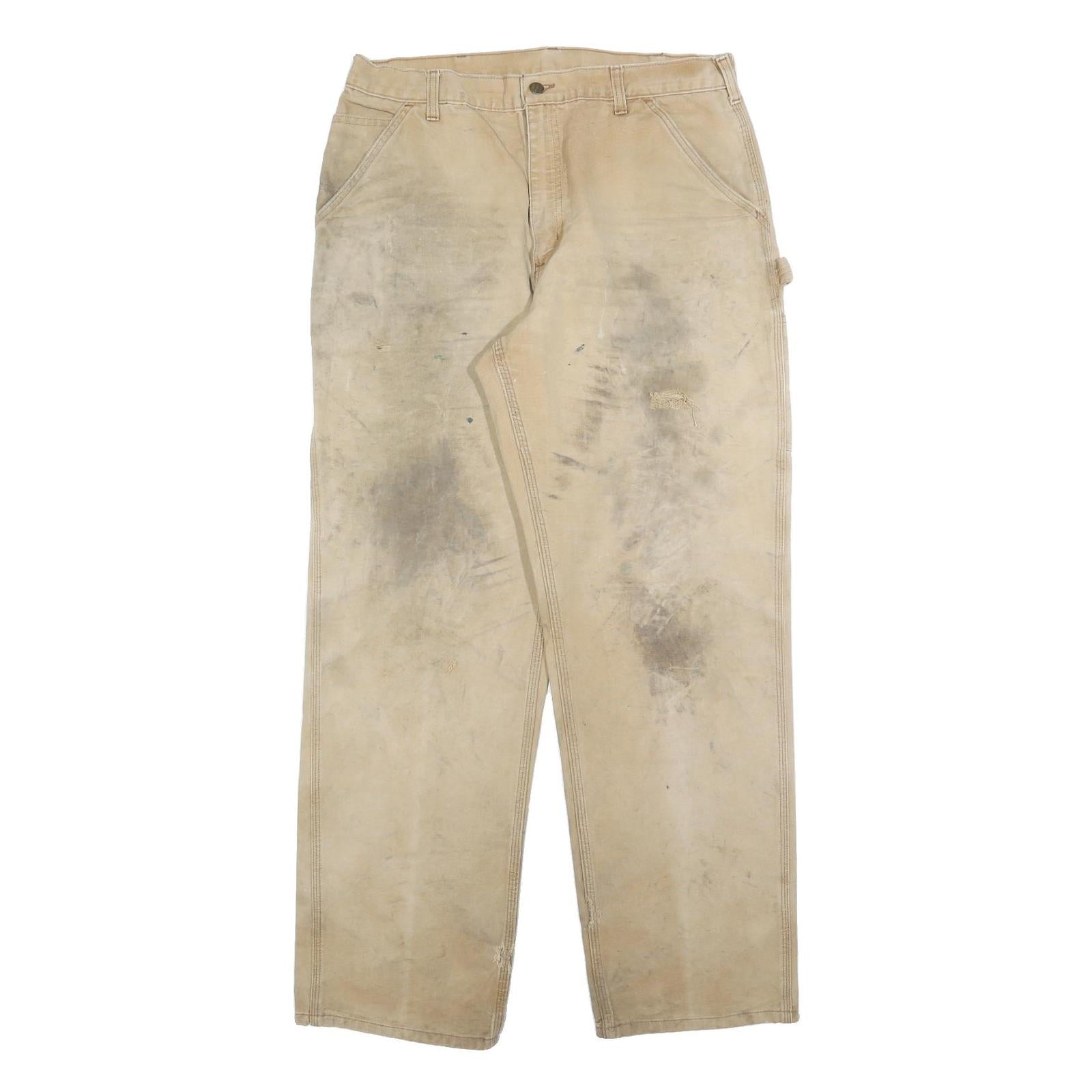 CARHARTT Mens Beige Cotton Blend Relaxed Straight Trousers W36 L34 Workwear Refurbished - N/A refurbished available on Cerqular