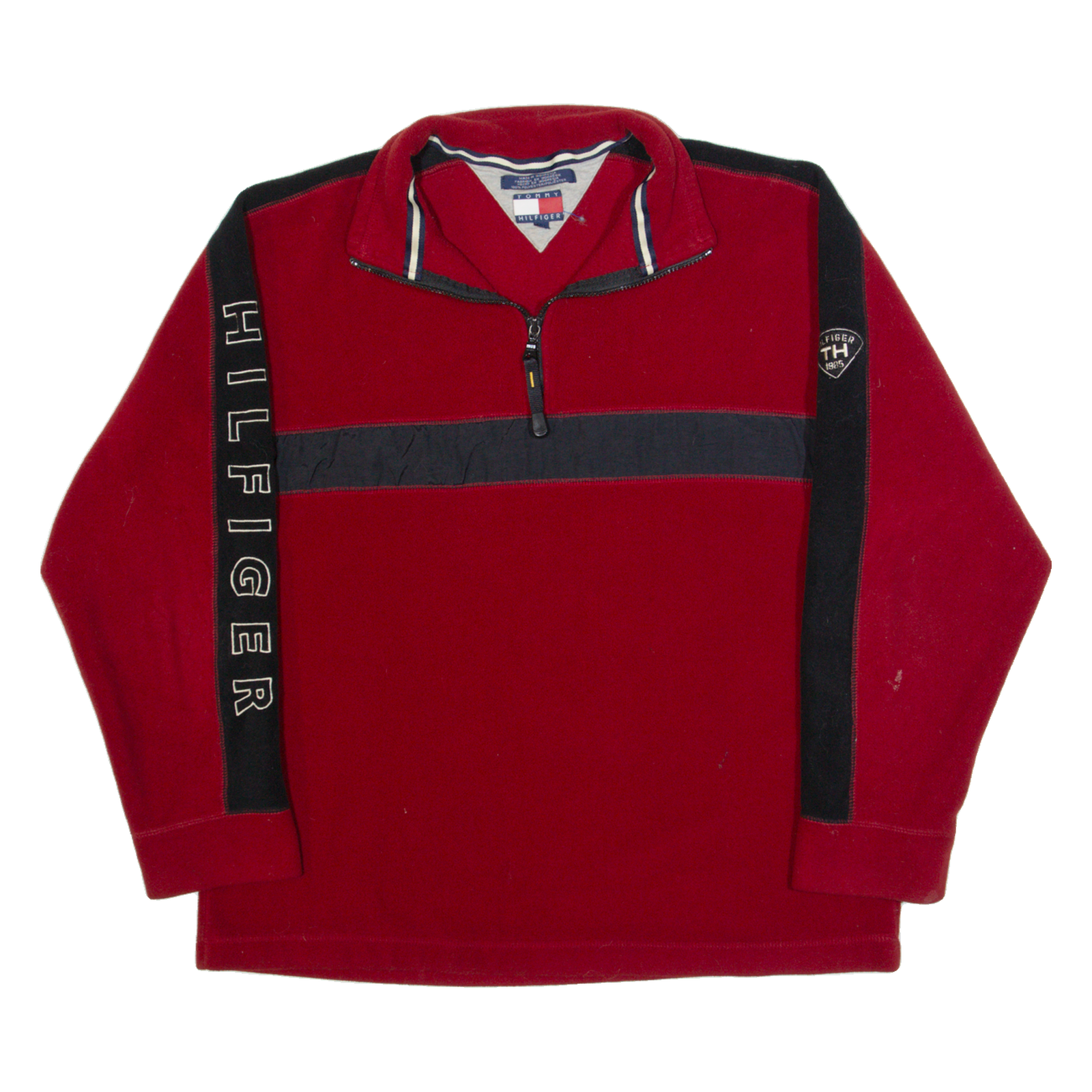 TOMMY HILFIGER Mens Fleece Red 1/4 Zip 90s M Refurbished - N/A refurbished available on Cerqular
