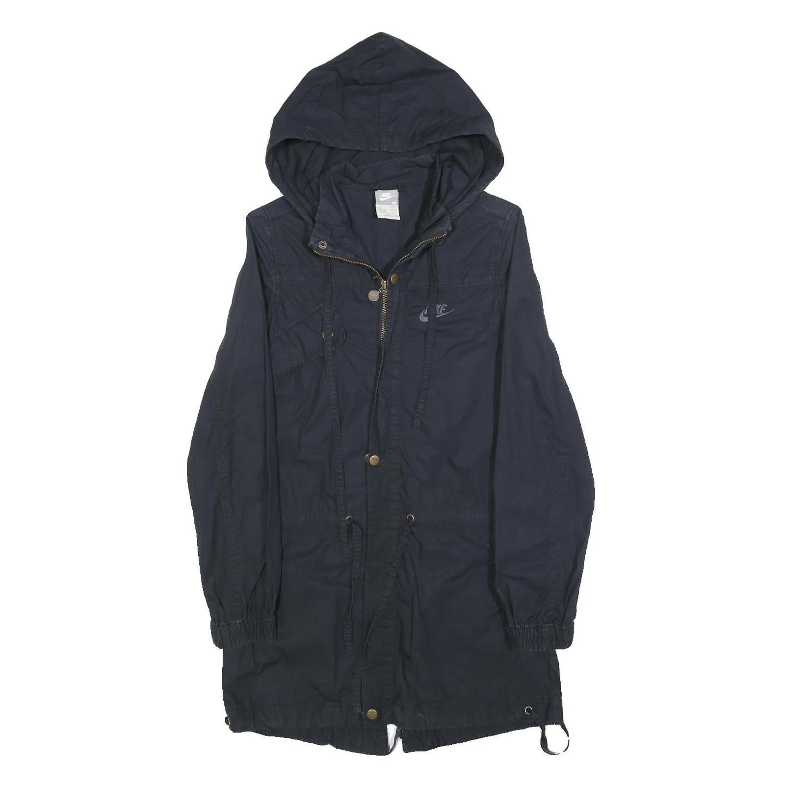 NIKE Womens Navy Blue Jacket XS Cotton Blend Zip Hooded Plain Lightweight Refurbished - N/A refurbished available on Cerqular