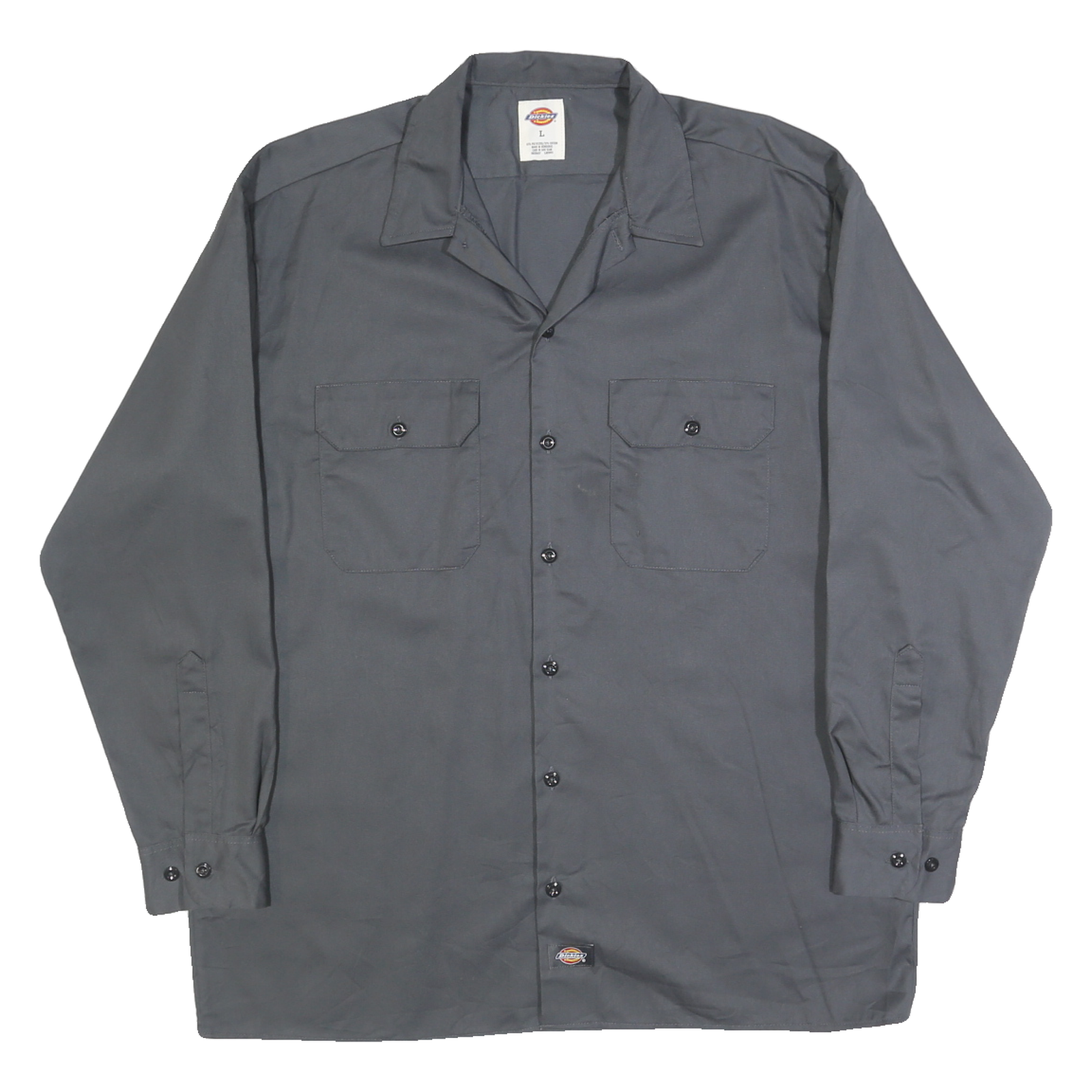 DICKIES Mens Grey Workwear Style L Cotton Blend Shirt Long Sleeve Button Pocket Refurbished - N/A refurbished available on Cerqular