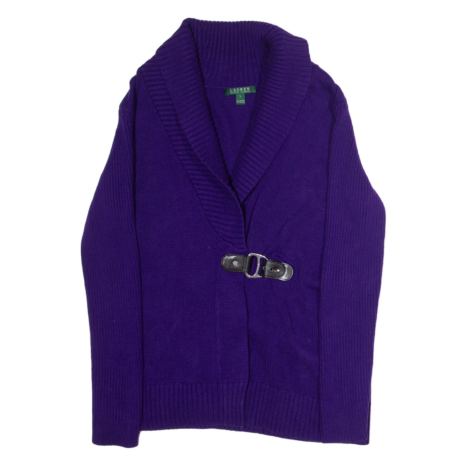 LAUREN RALPH LAUREN Shawl Collar Womens Cardigan Purple Roll Neck Tight Knit L Refurbished - N/A refurbished available on Cerqular