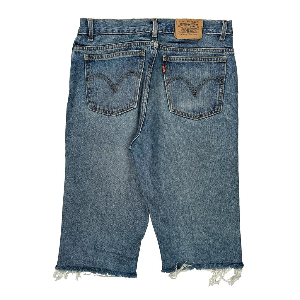Levis Denim Shorts - 32W 11L Blue Cotton Refurbished - Thrifted (note: this is a term often used to describe second- refurbished available on Cerqular